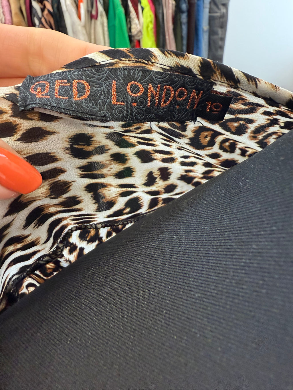 Red London animal print button blouse