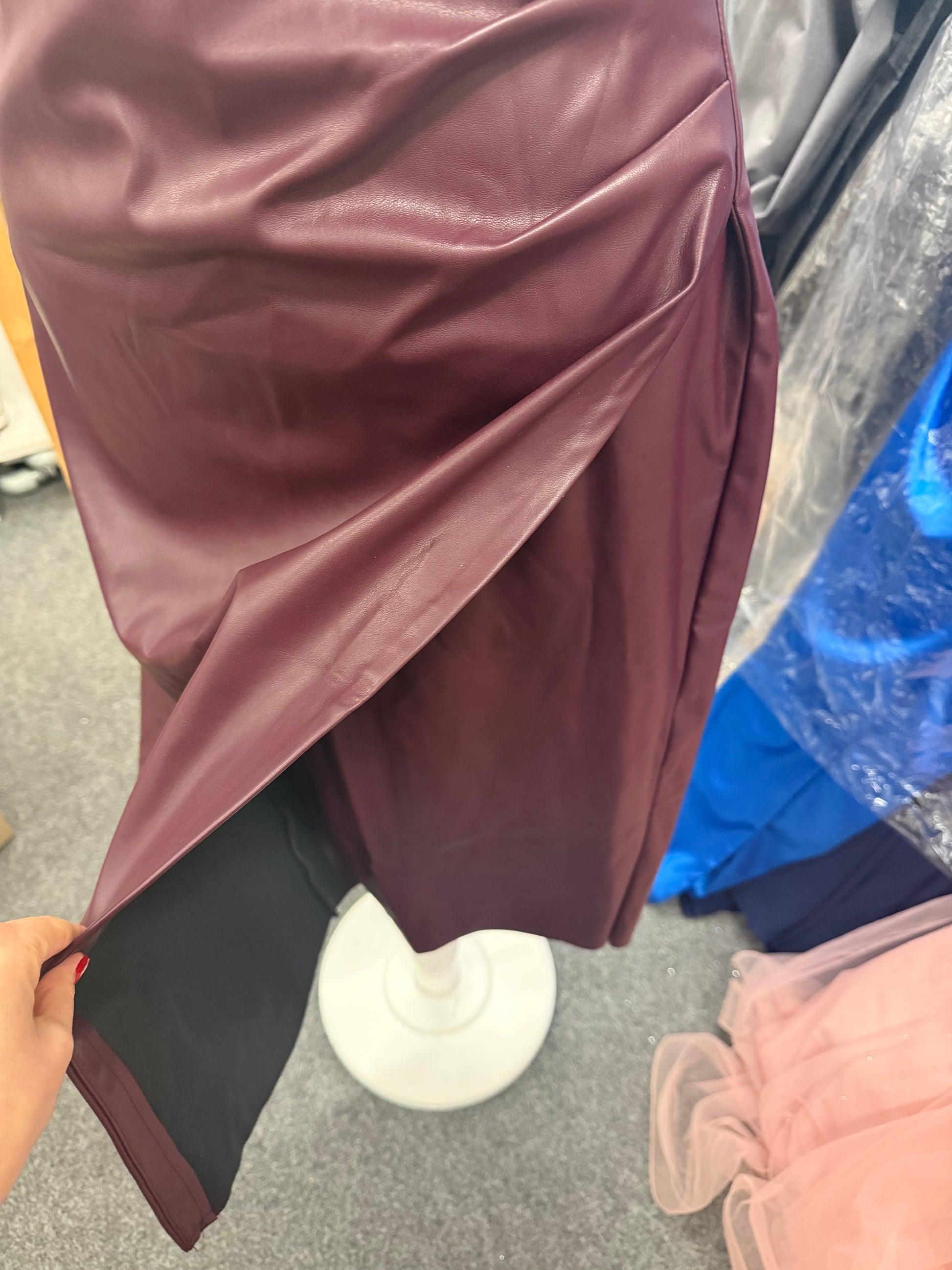 George burgundy faux leather skirt