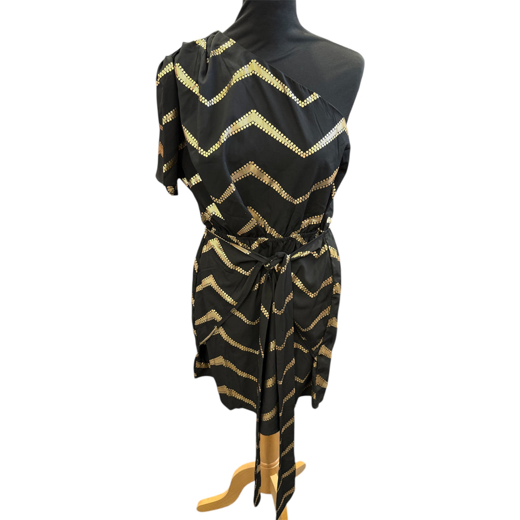 Gold and black one shoulder tie dress