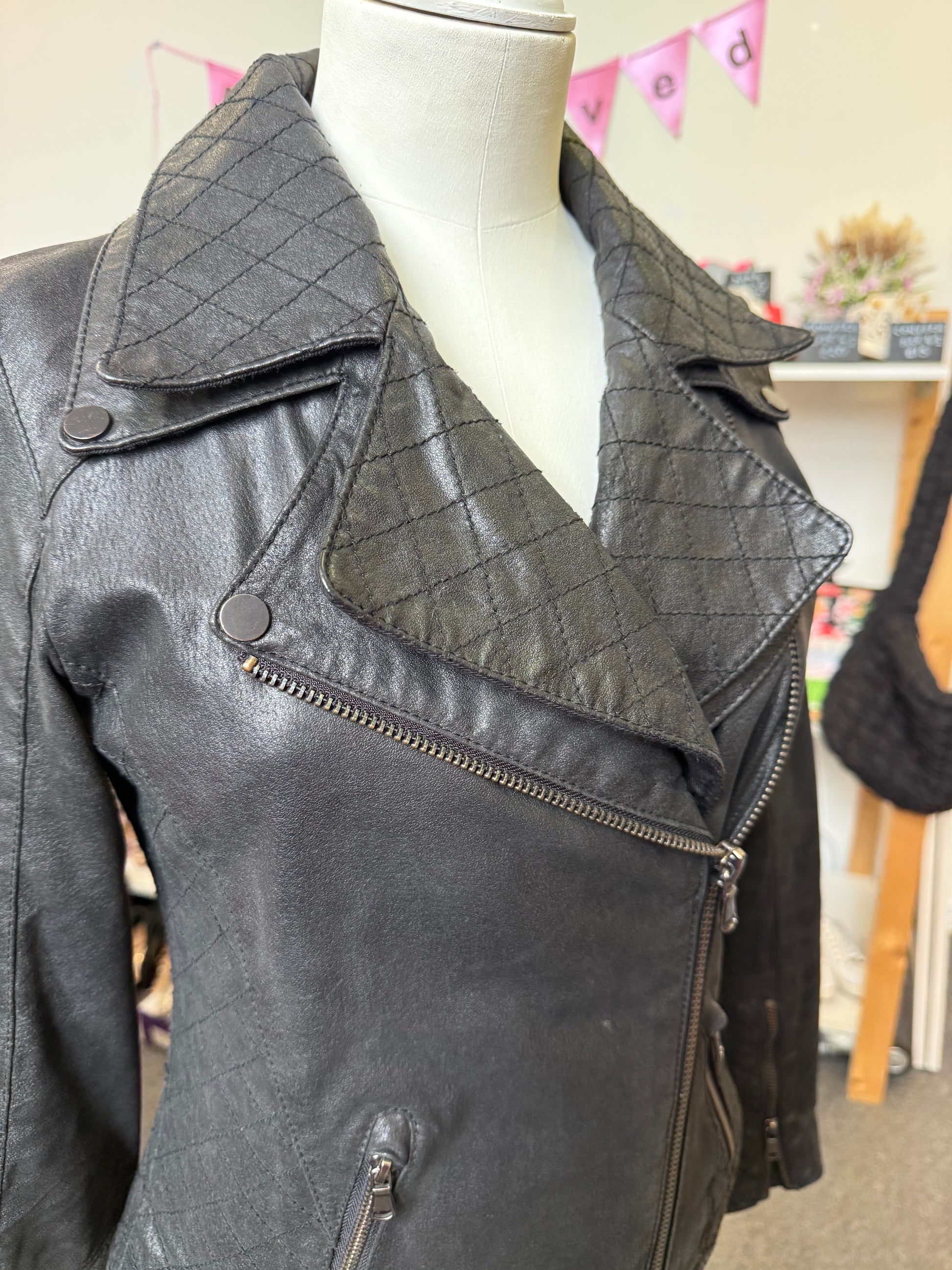 Barneys Originals black leather biker jacket