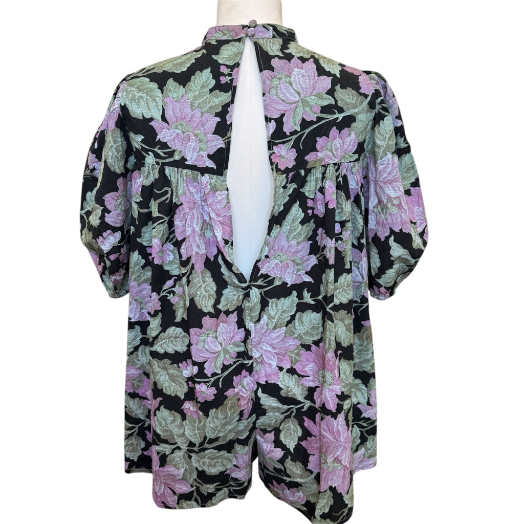 ASOS floral high neck pouffe sleeve playsuit