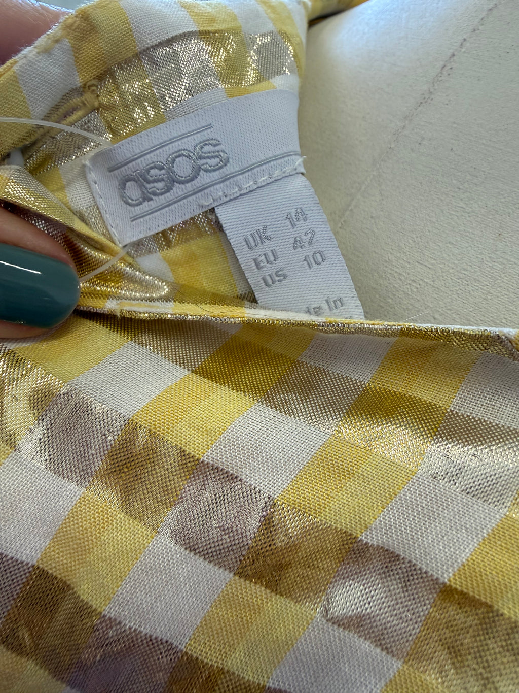 ASOS yellow and gold gingham peplum top