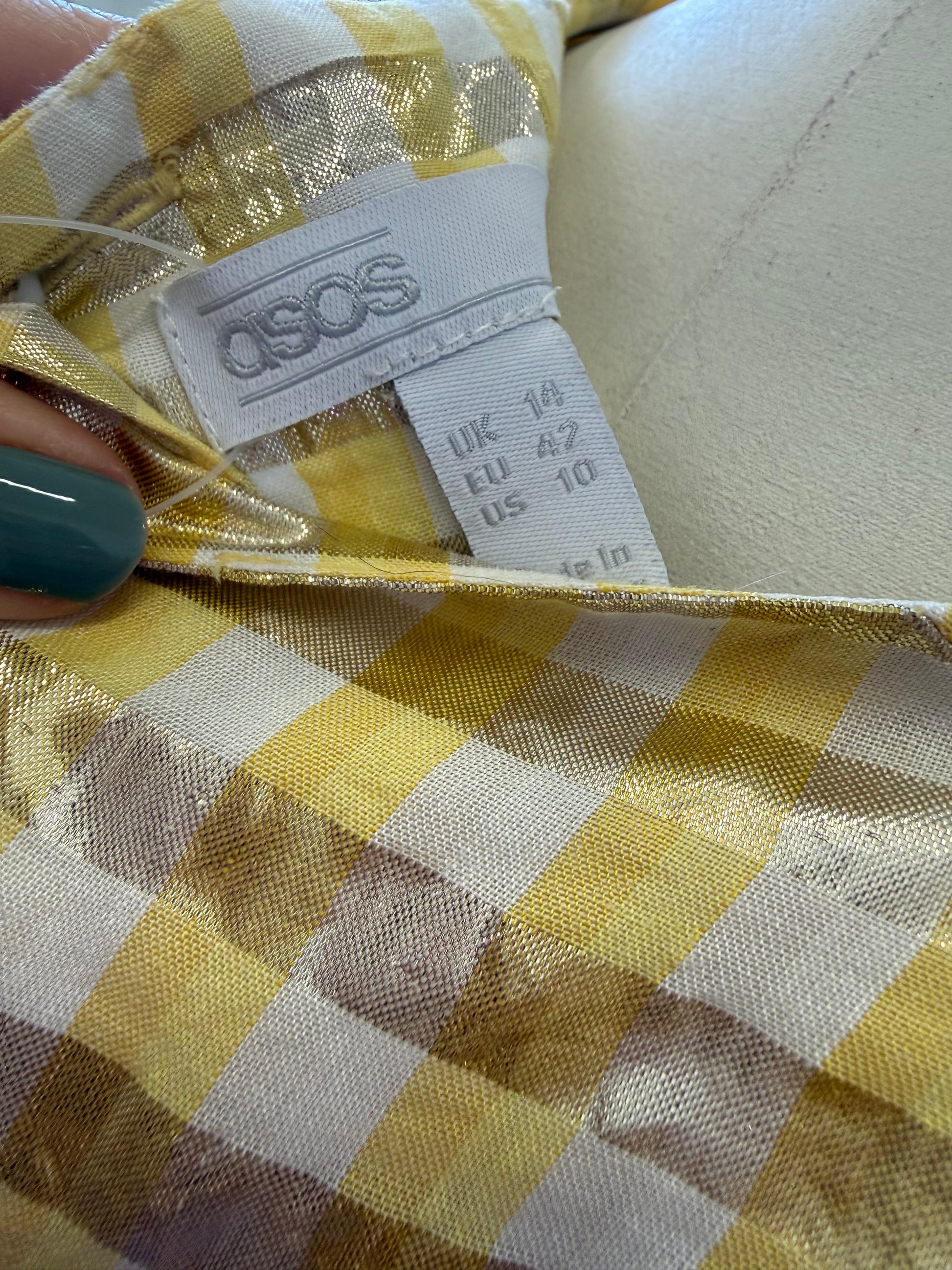 ASOS yellow and gold gingham peplum top