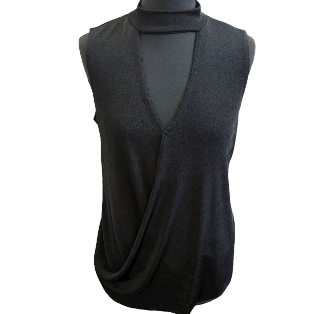 Very black sleeveless high neck top