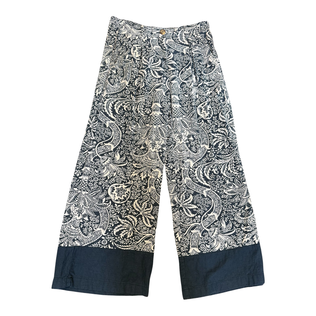 Next navy and white pattern wide leg linen trousers