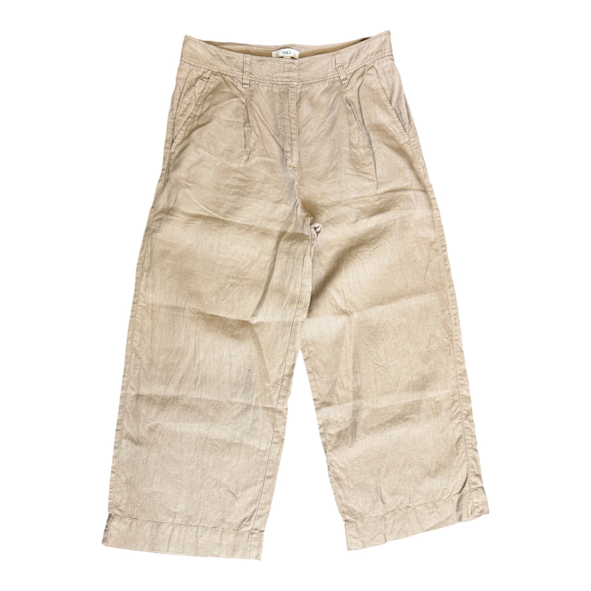 M&S light brown linen wide leg trousers