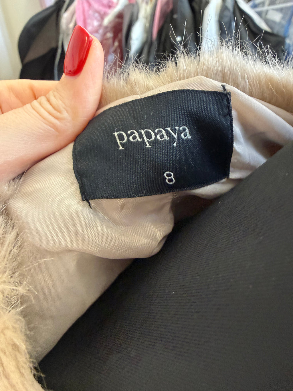 Papaya beige faux fur collarless jacket