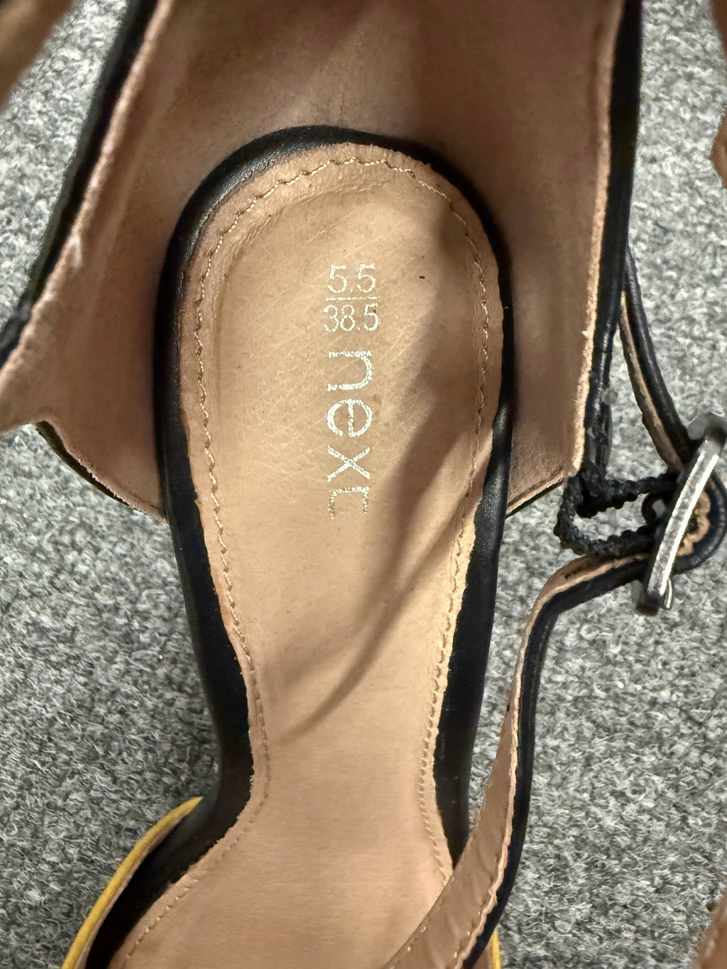 Next mustard and black double strap heels