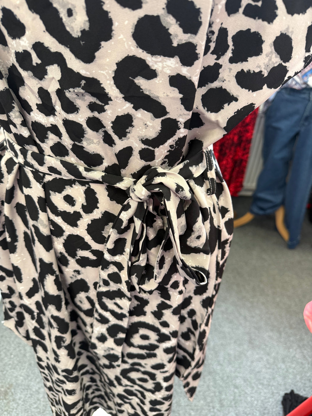 Animal print belted short sleeved dress