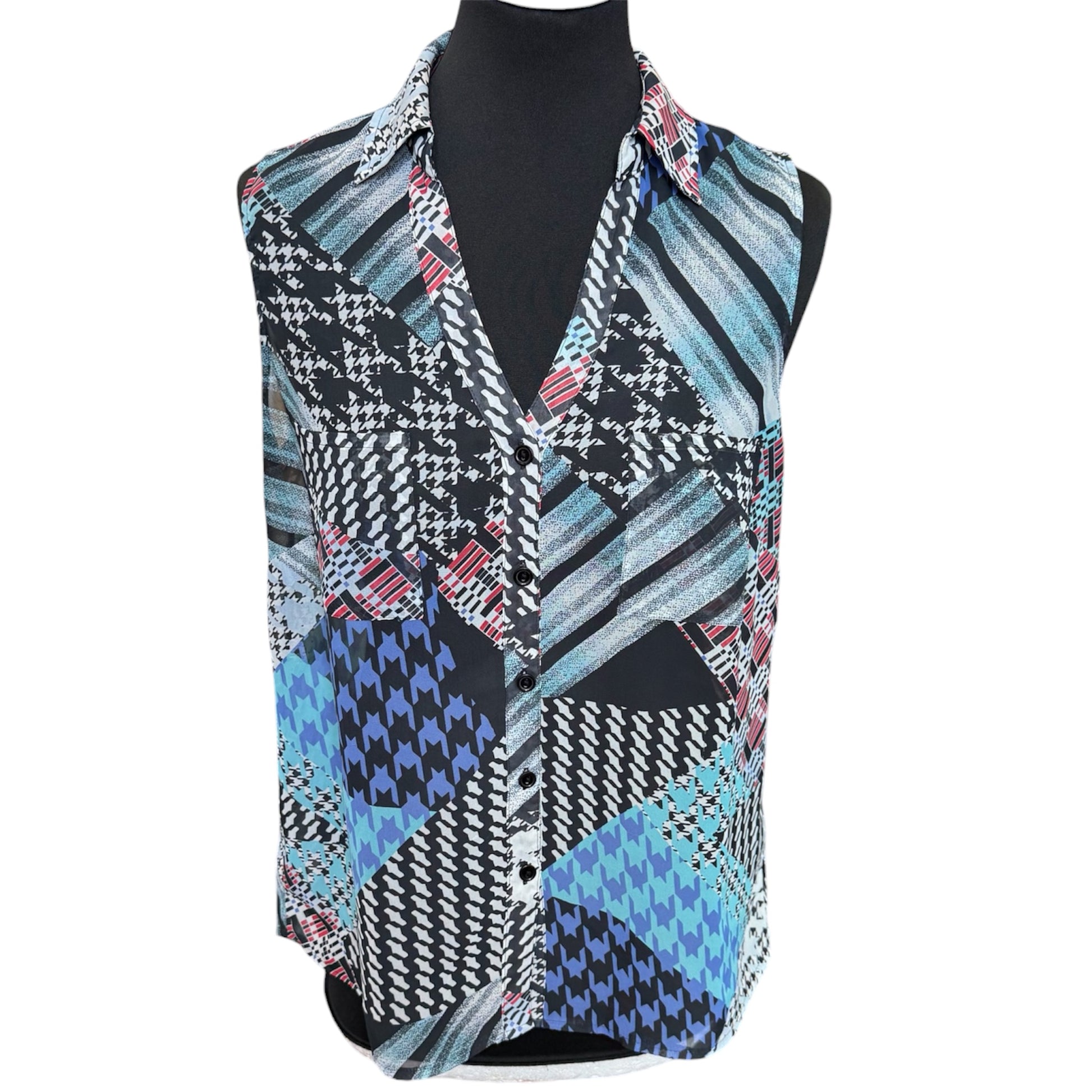 George multi pattern sleeveless collared blouse