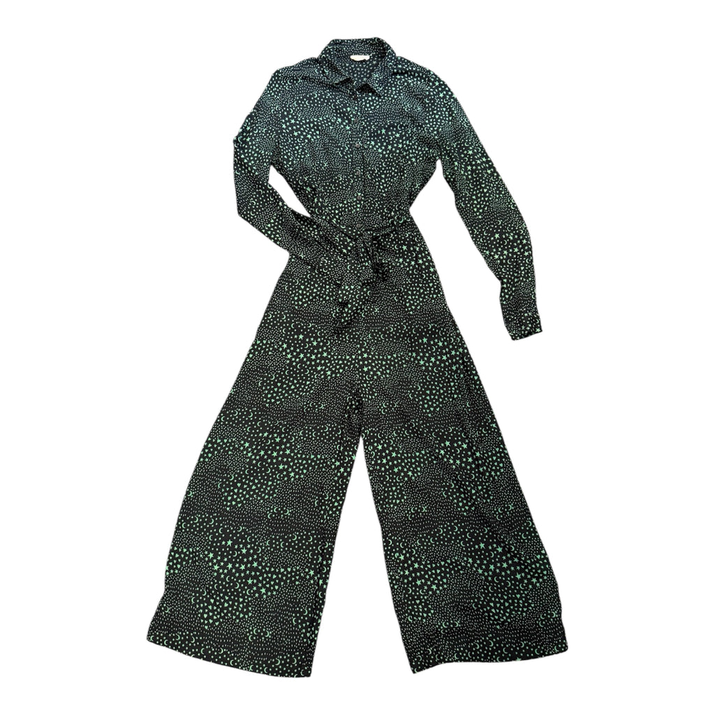 Sugarhill moon and stairs long sleeved belted wide leg jumpsuit