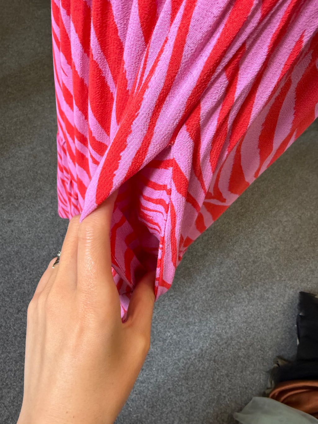 G21 red and pink animal print midi dress