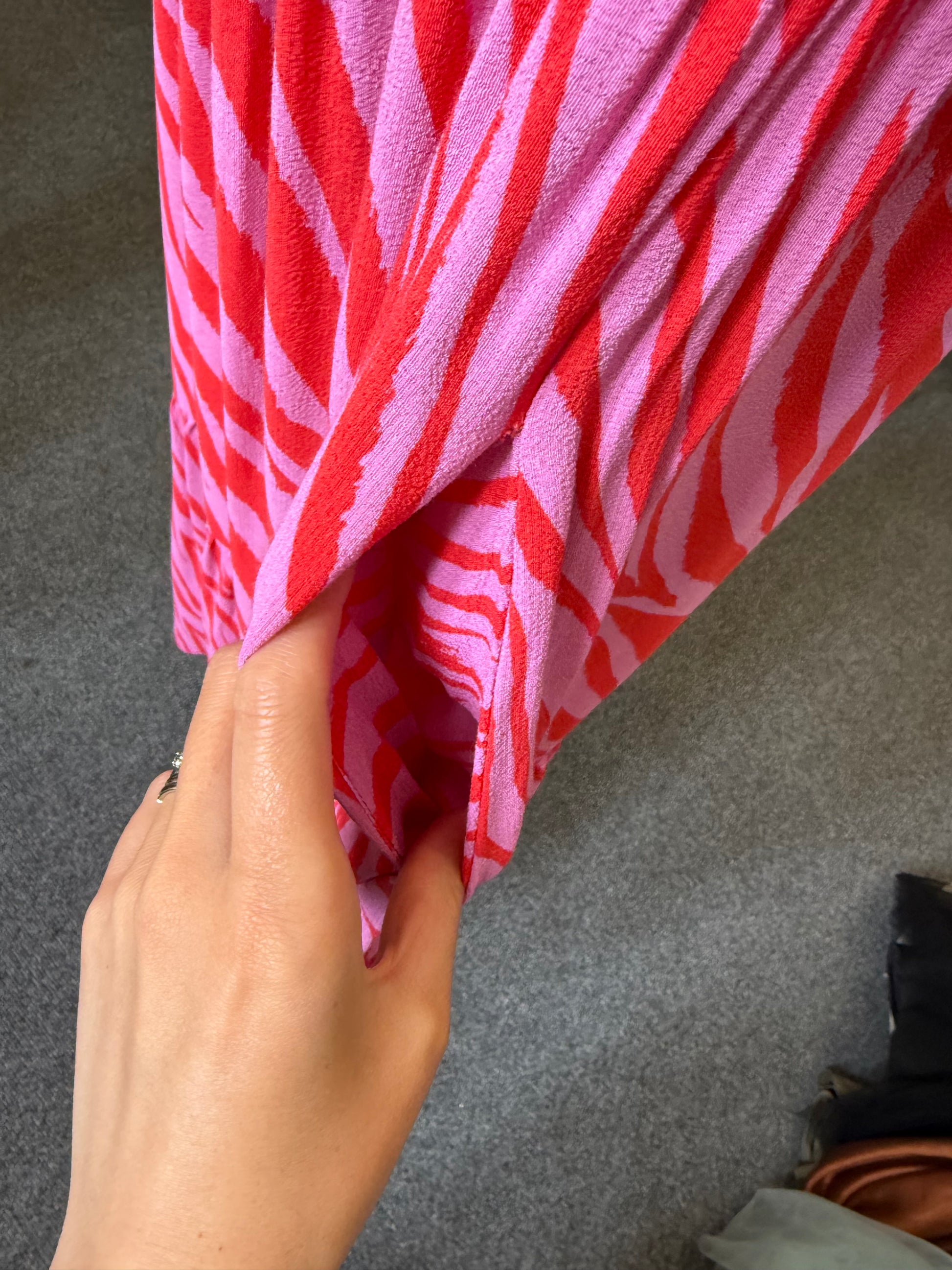 G21 red and pink animal print midi dress