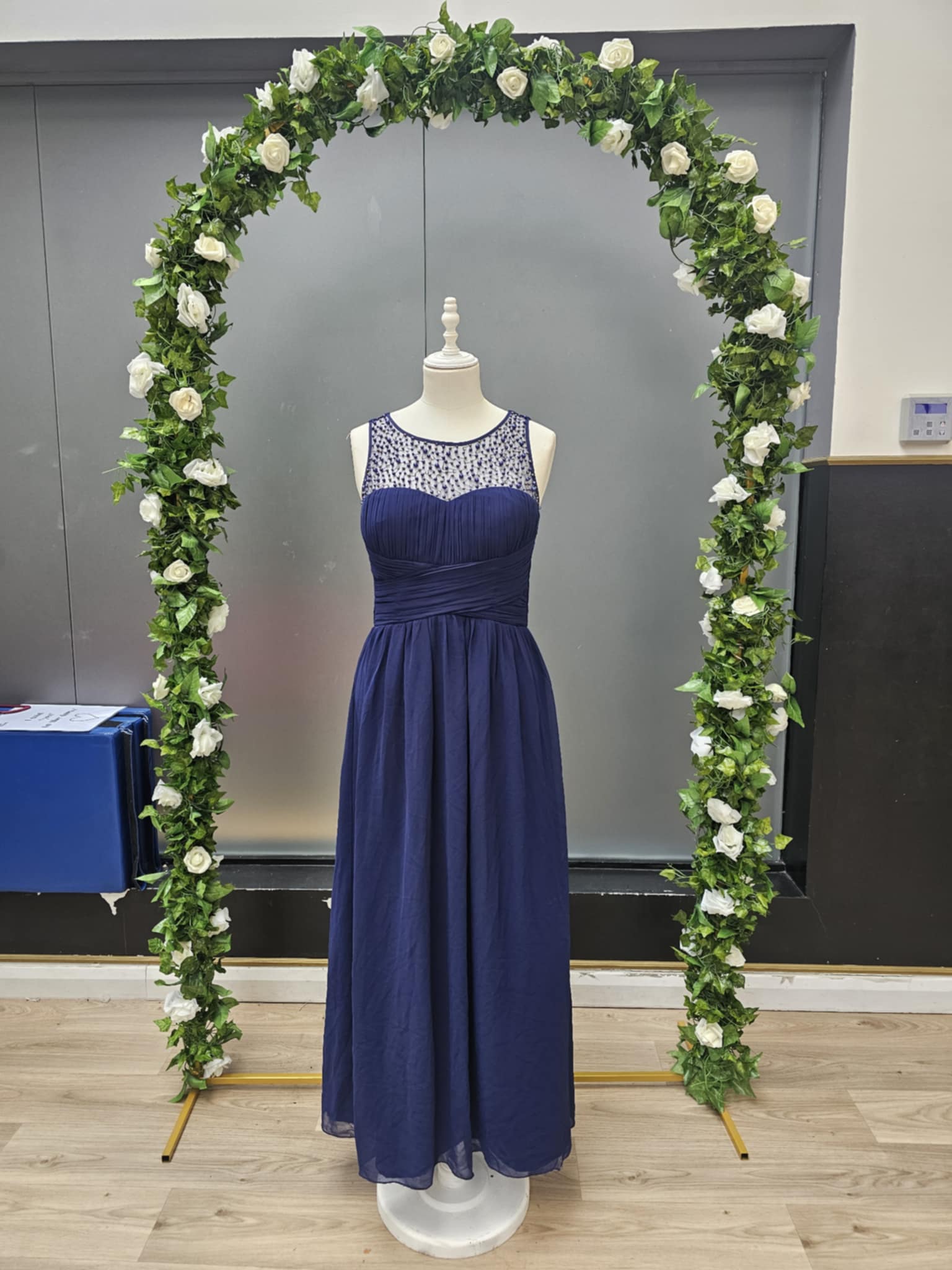 Navy bead detail full length dress