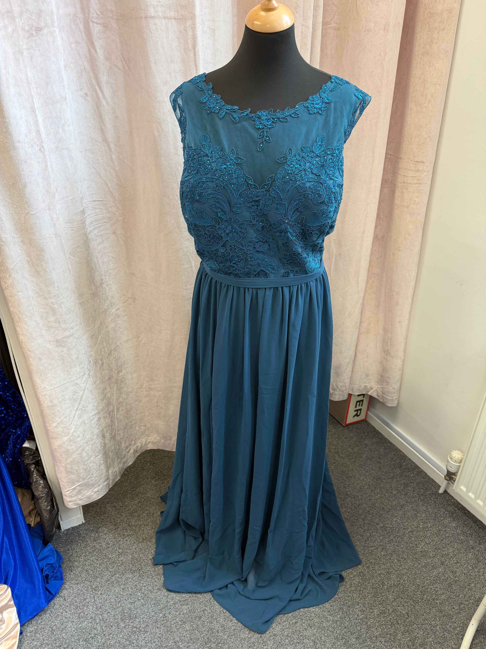 Teal high neck lace dress