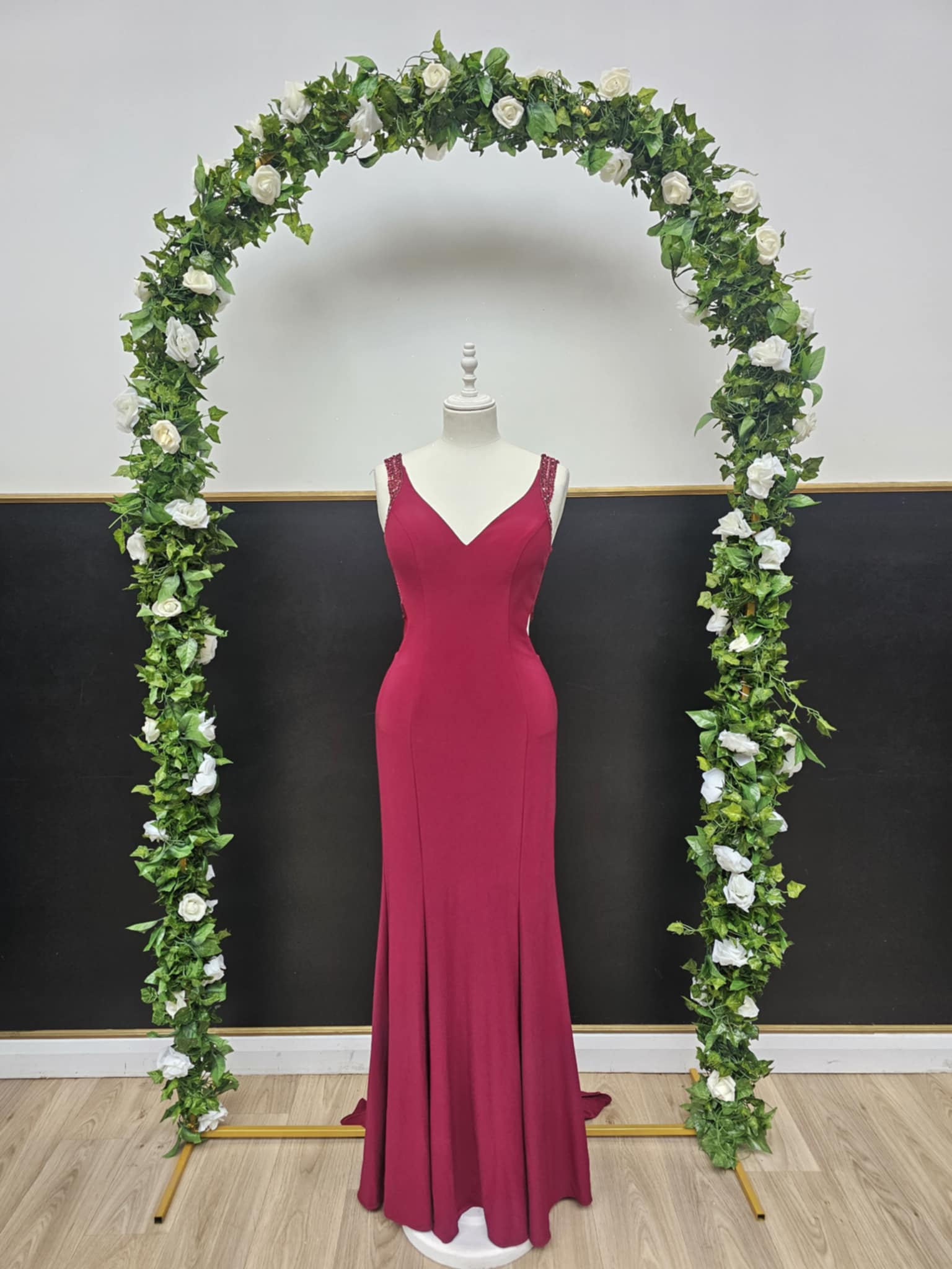 Burgundy bead detail back dress