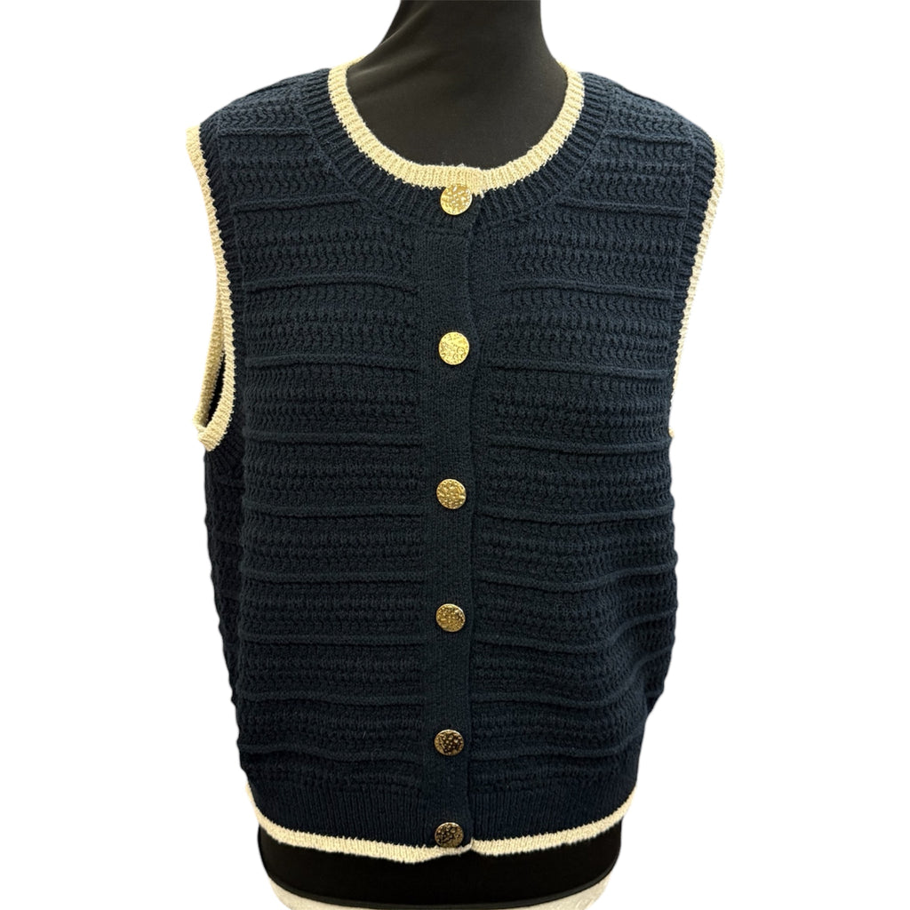 Papaya navy buttoned knit waistcoat