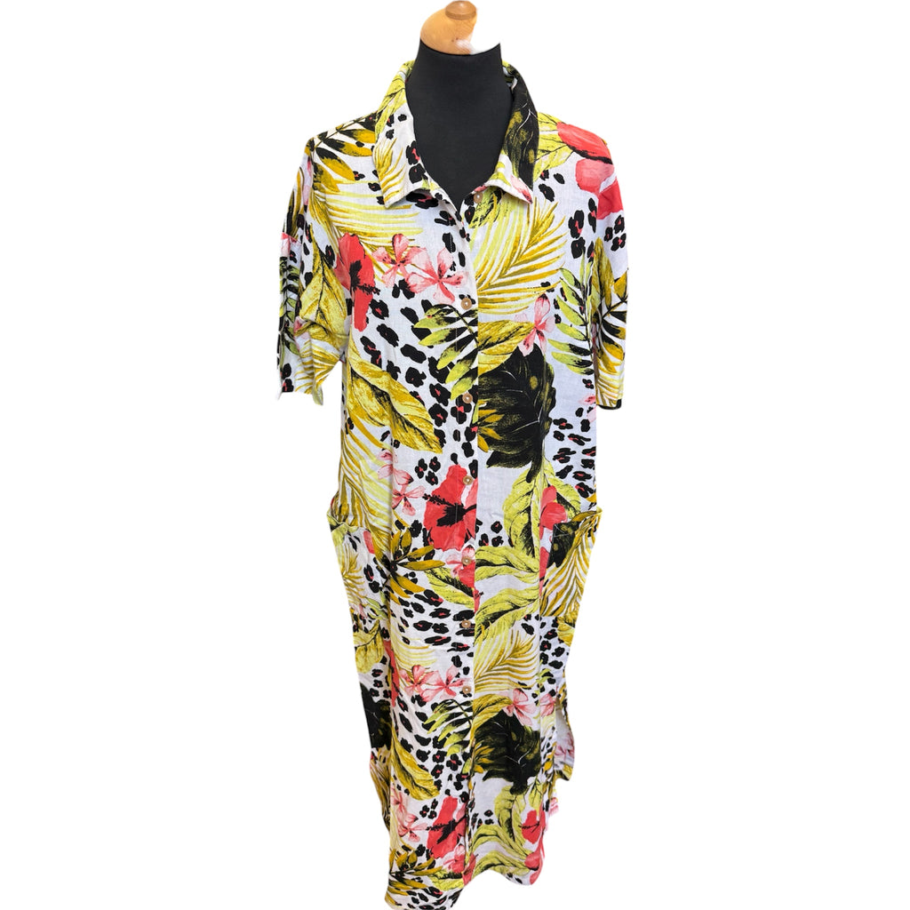 Next linen floral print short sleeved buttoned collared maxi dress