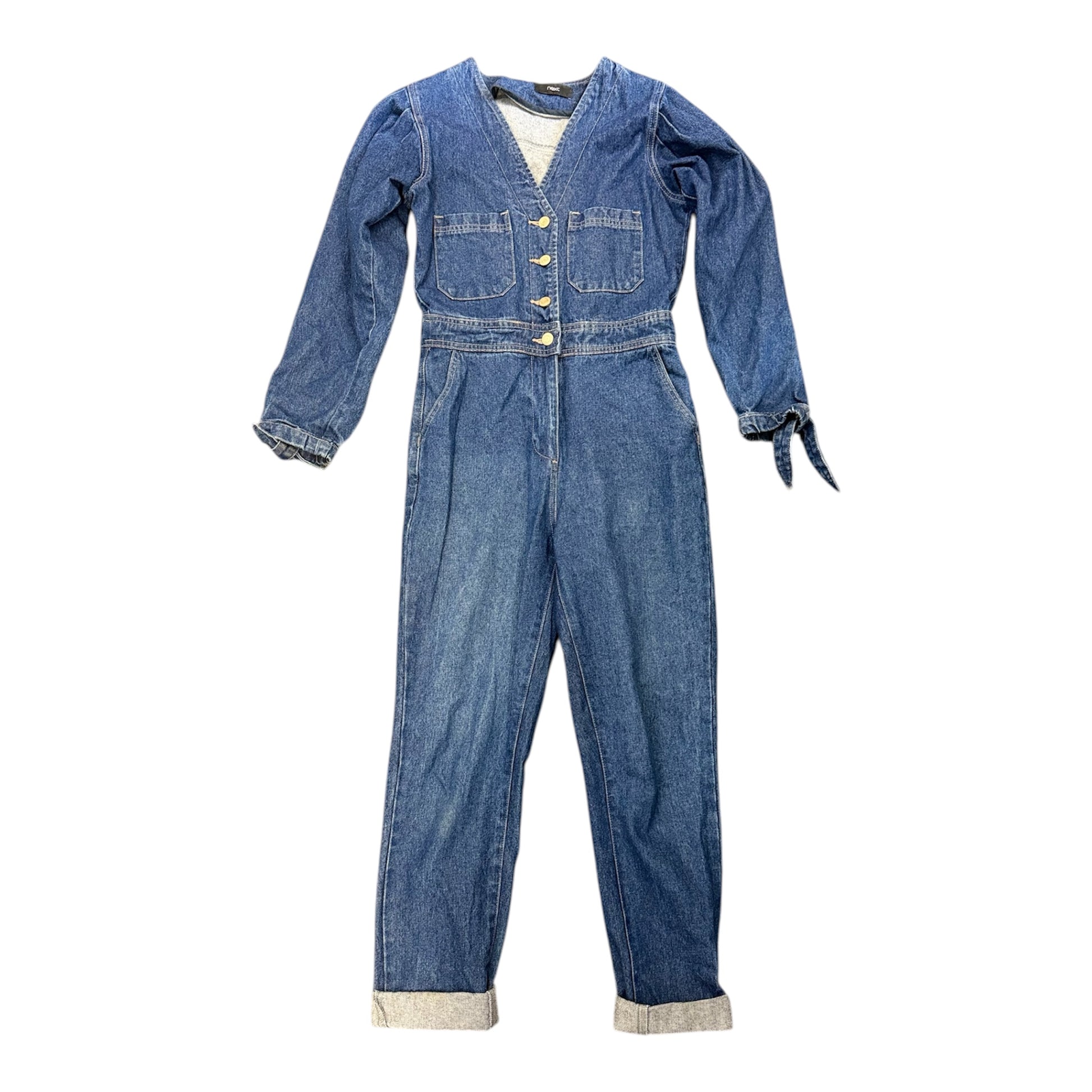 Next denim tie sleeve buttoned jumpsuit