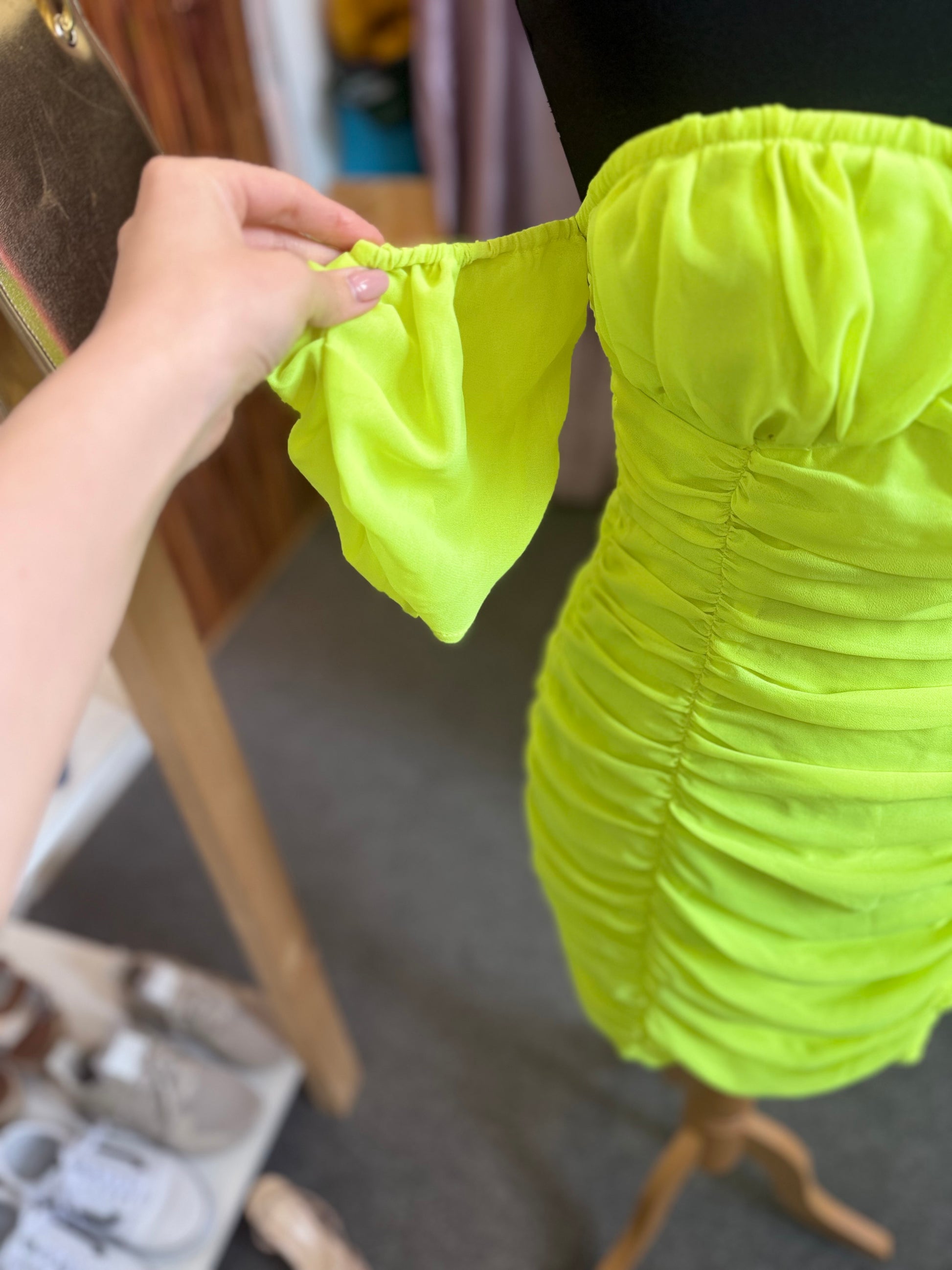 PLT neon off the shoulder mini dress