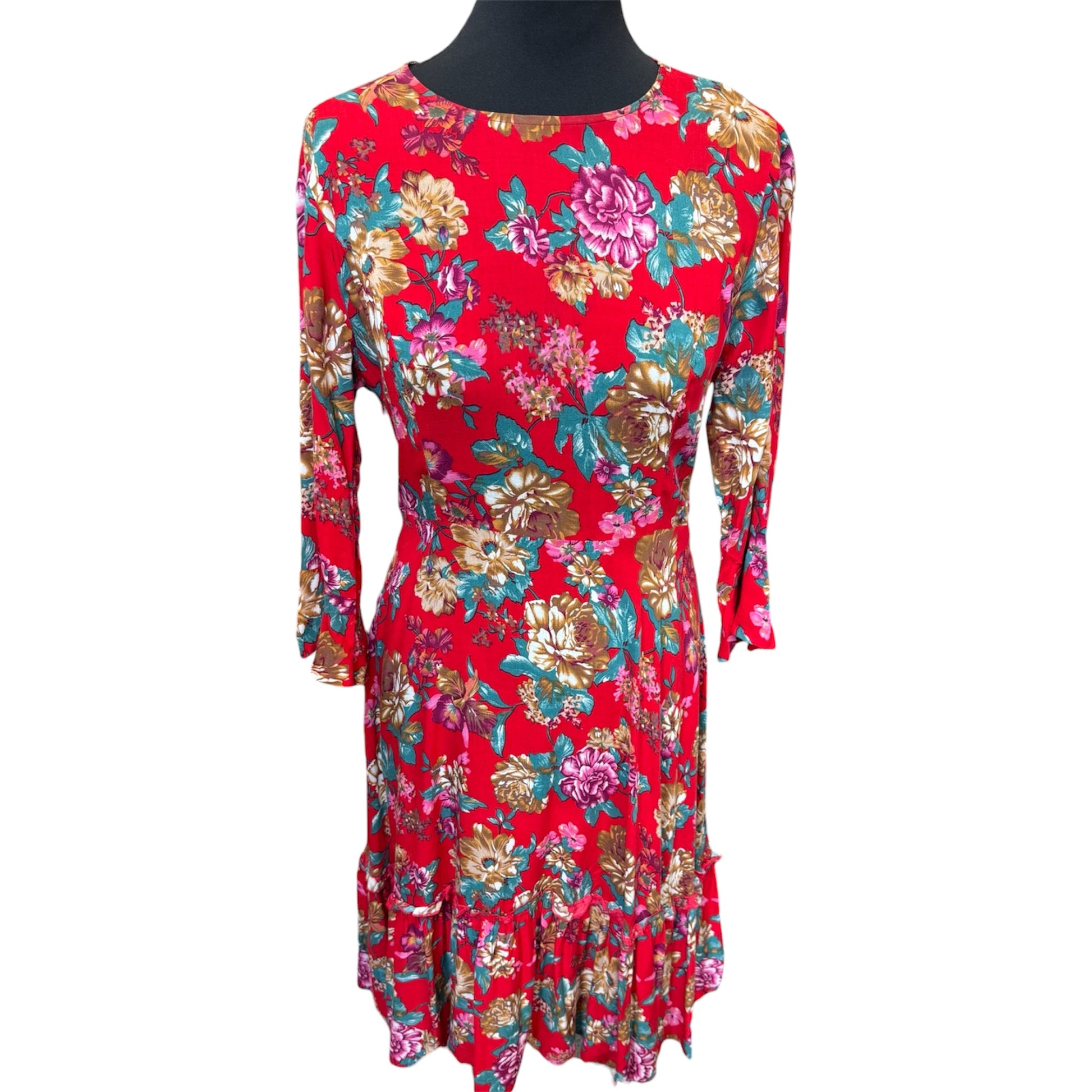 Vintage Madam Rage red floral long sleeve dress