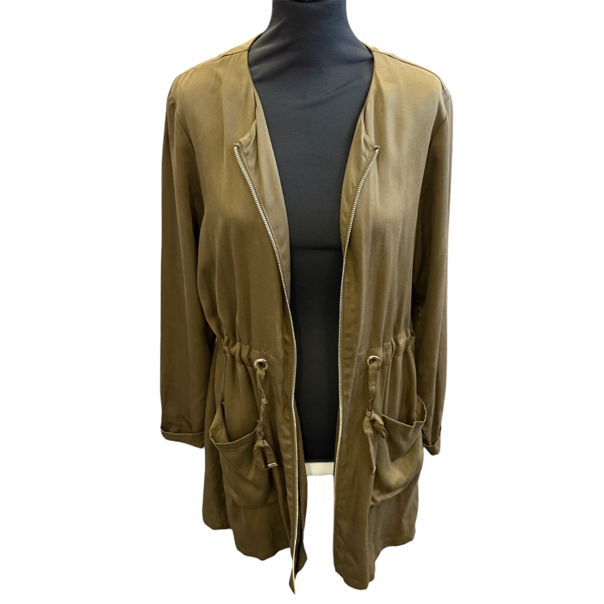 Zara khaki collarless lightweight jacket
