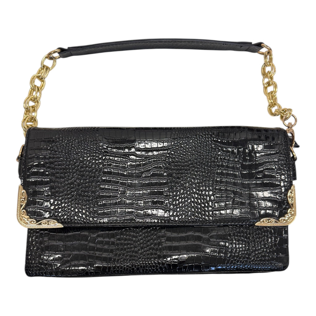 Black and gold snakeskin chain bag