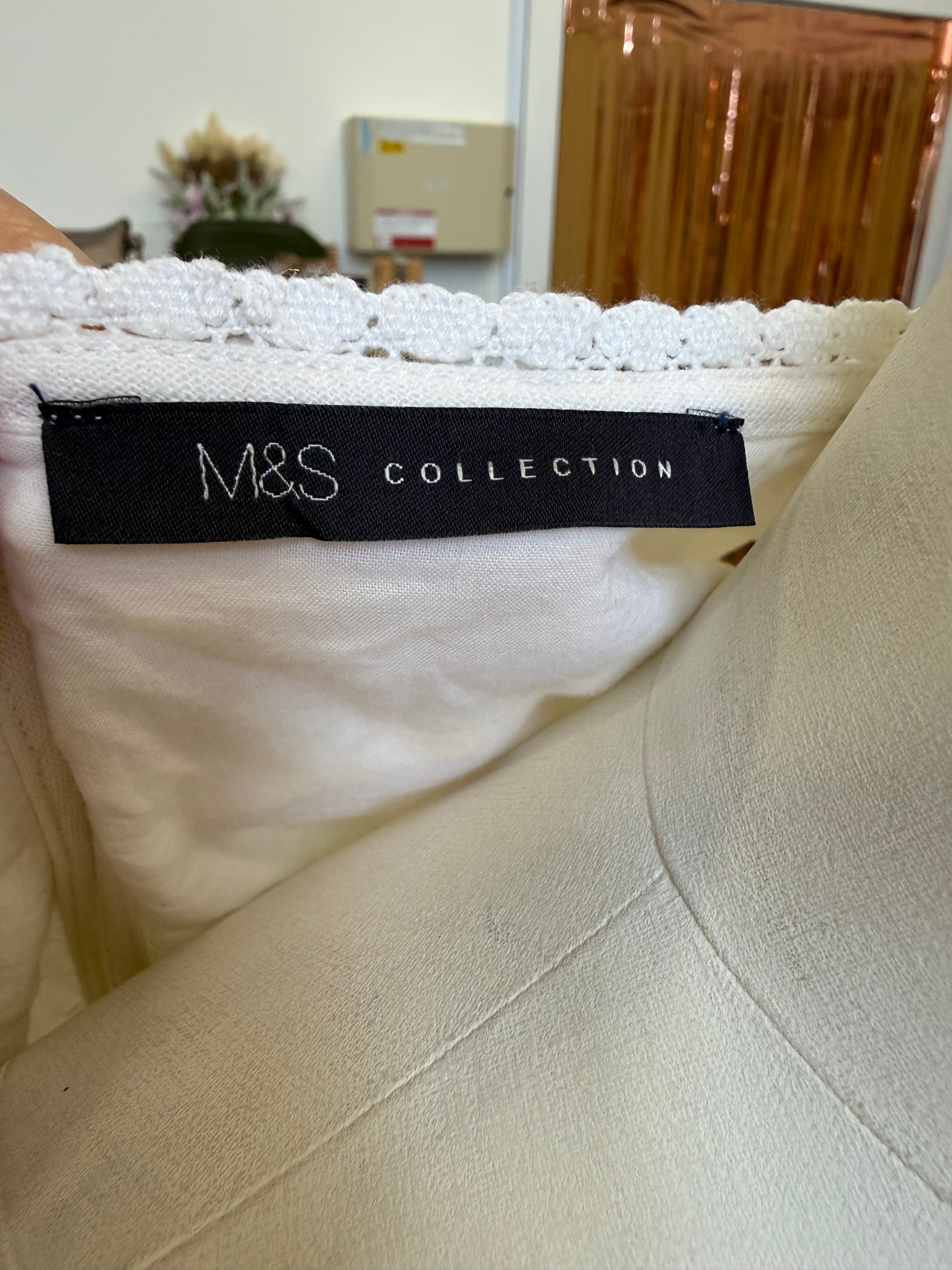 M&S white linen style frill edge dress