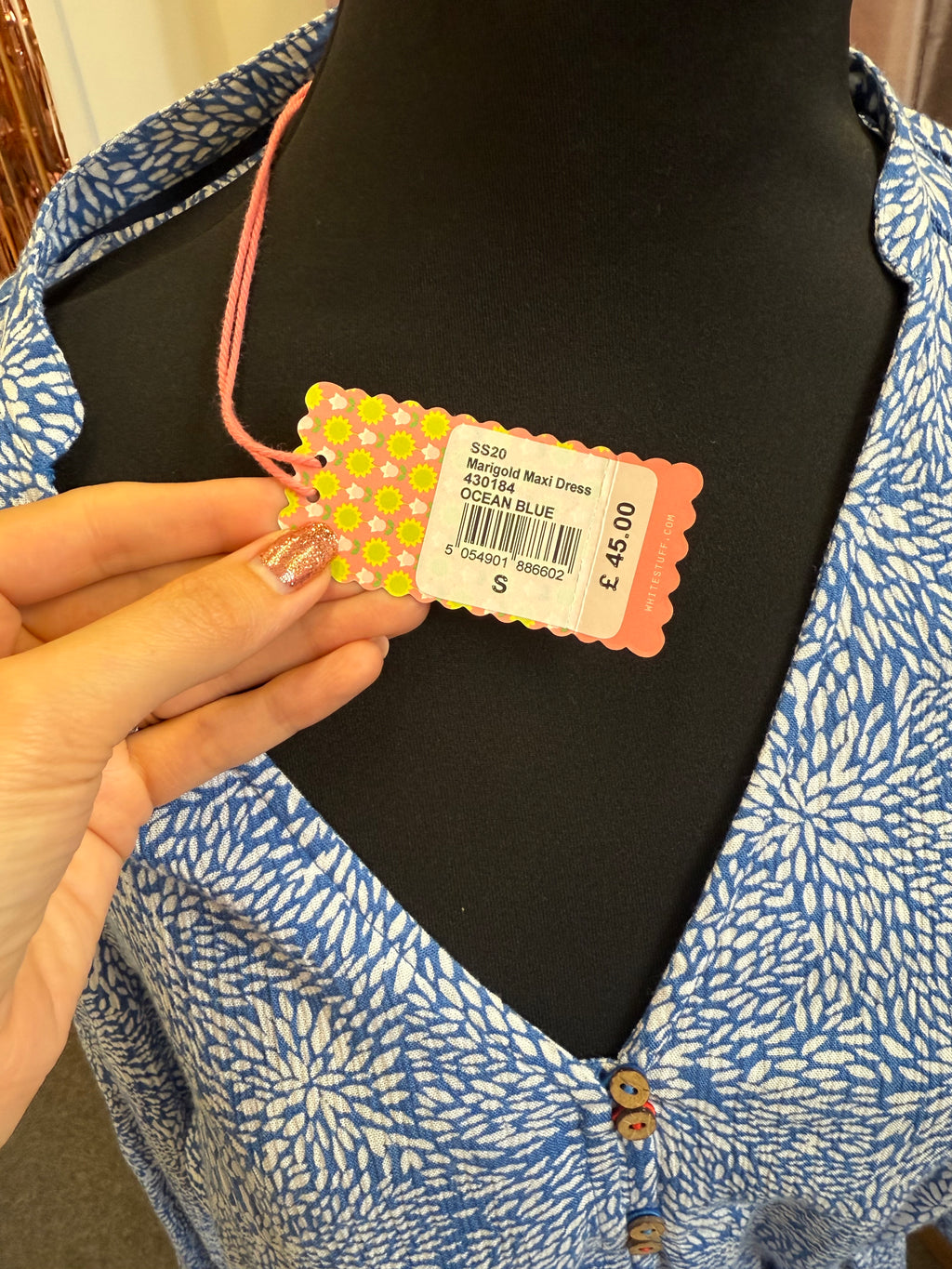 White Stuff blue print long sleeved maxi dress