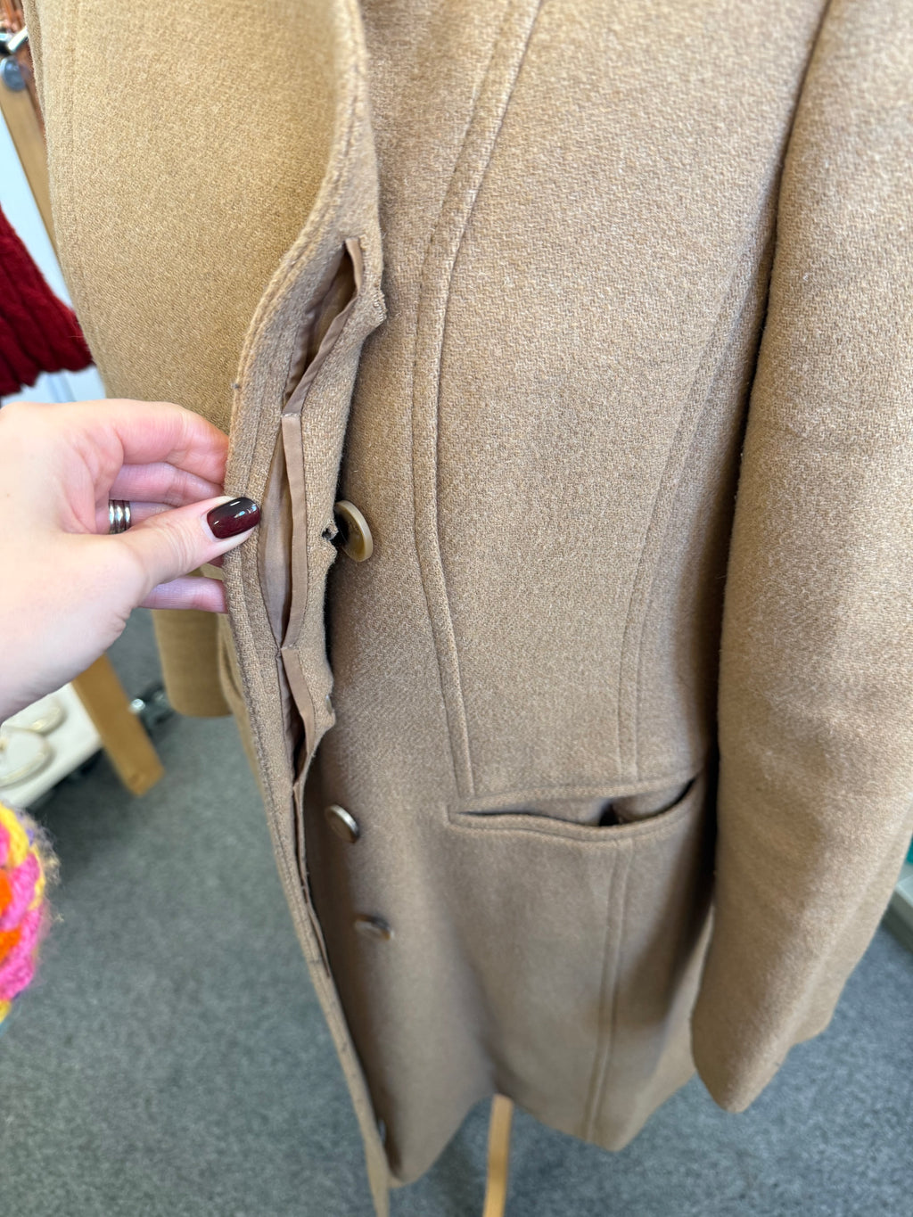Monsoon beige collarless wool coat