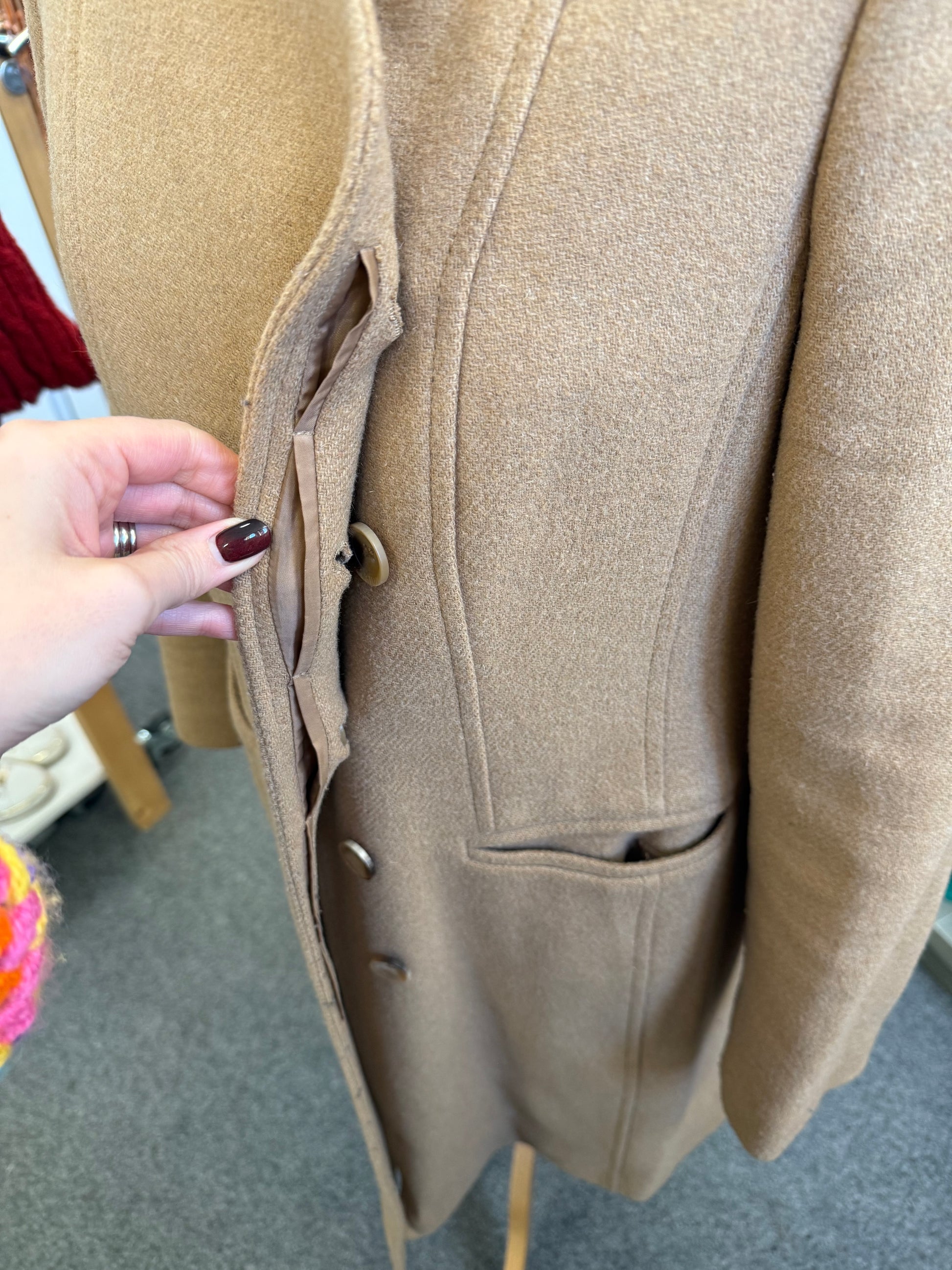 Monsoon beige collarless wool coat