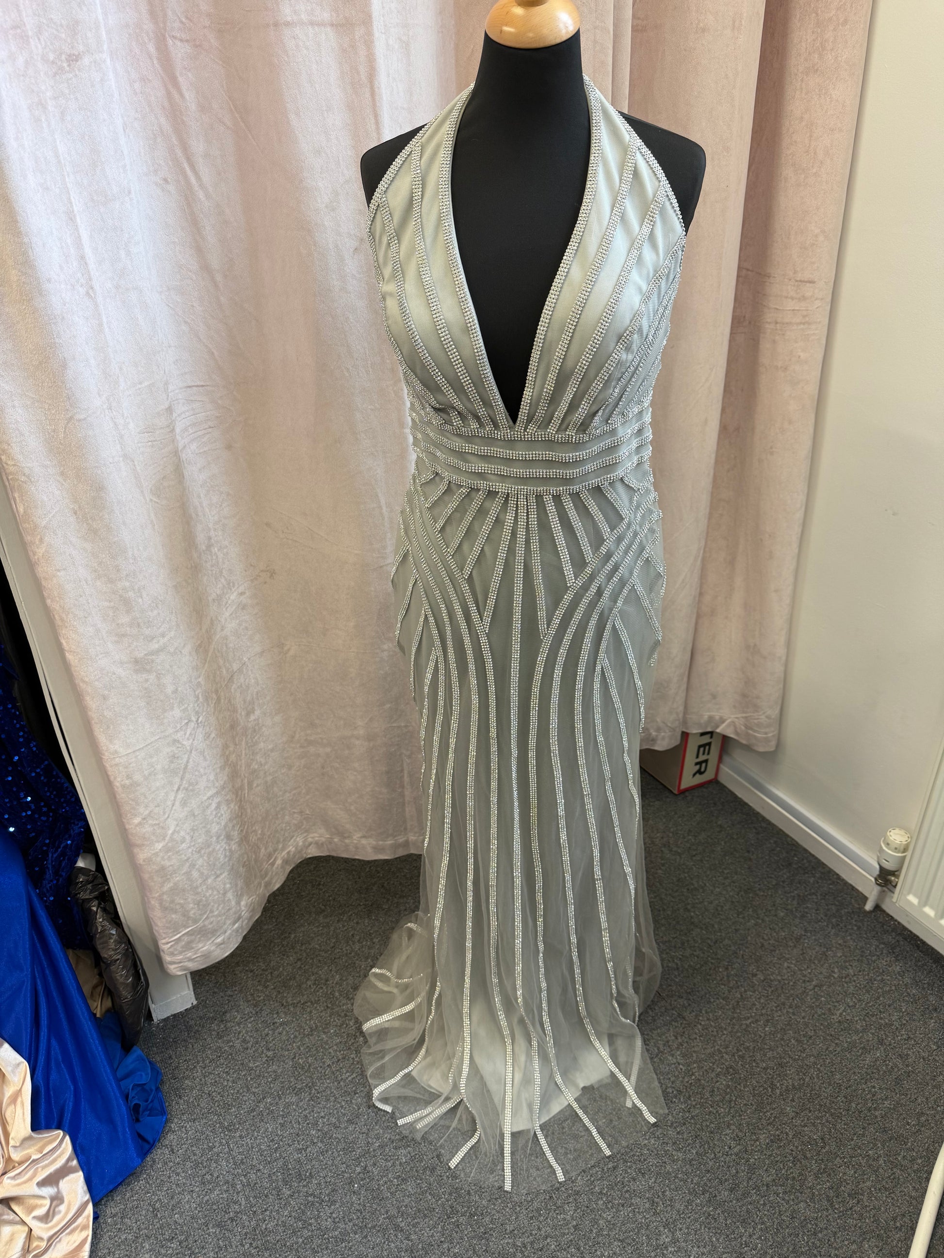 Silver jewel glitter halter neck dress