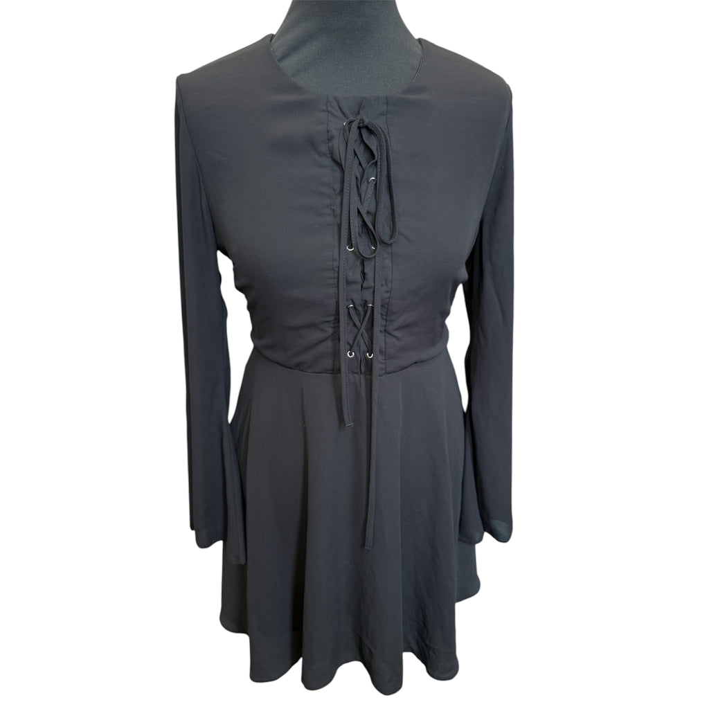 New Look black long sleeve tie detail mini dress