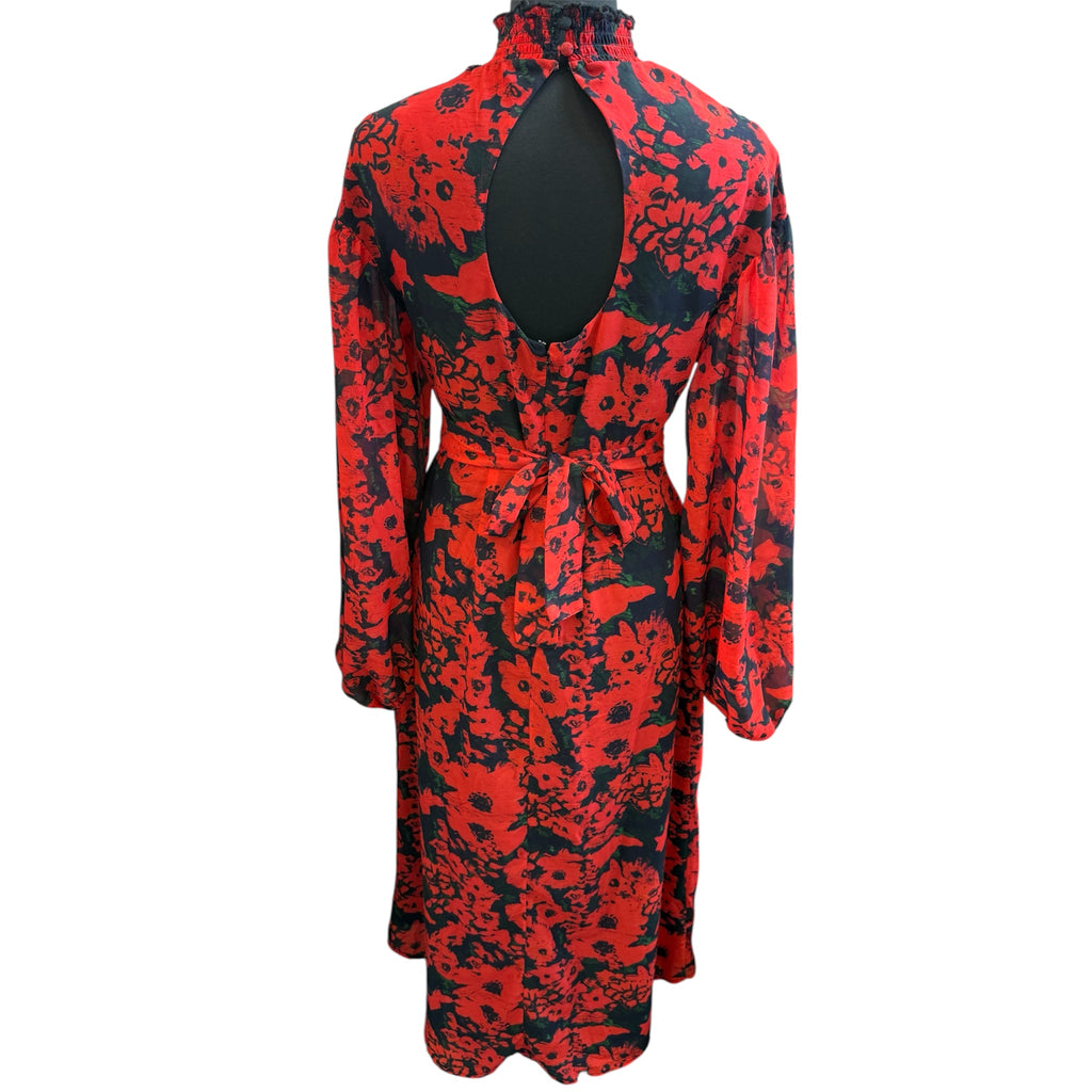 Hope & Ivy rose print high neck long sleeved midi dress