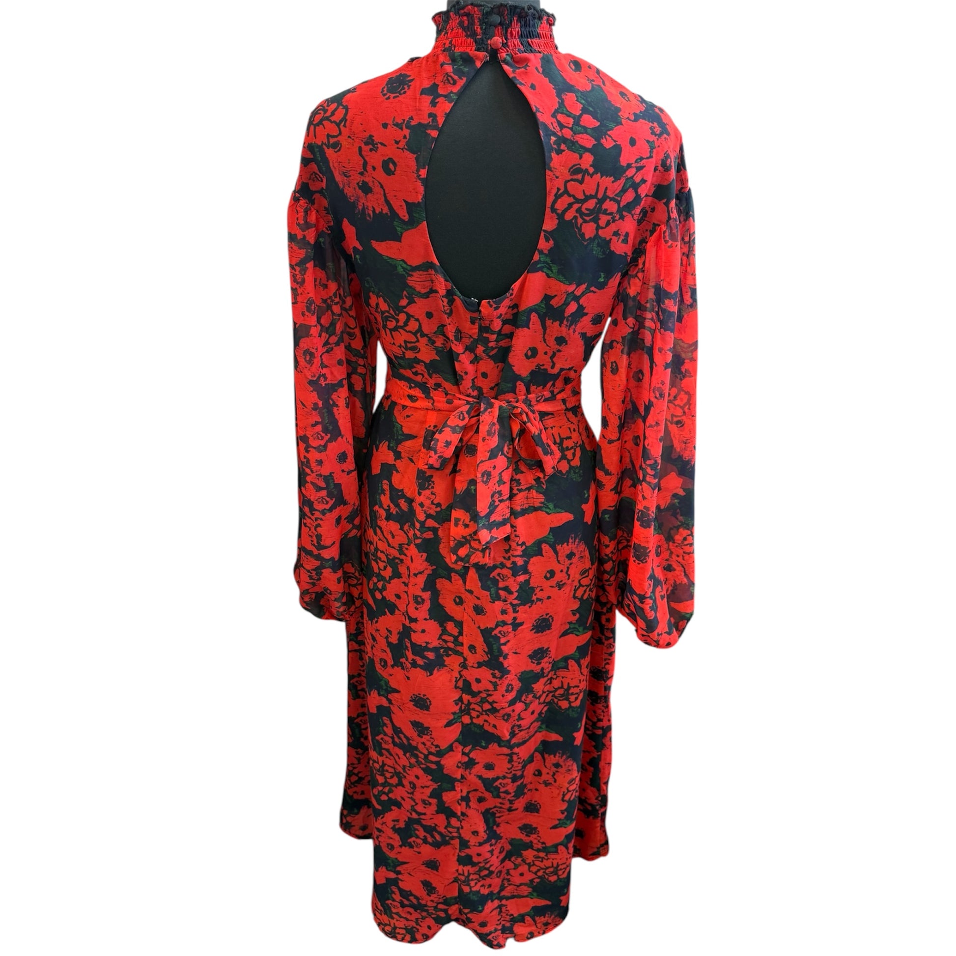 Hope & Ivy rose print high neck long sleeved midi dress