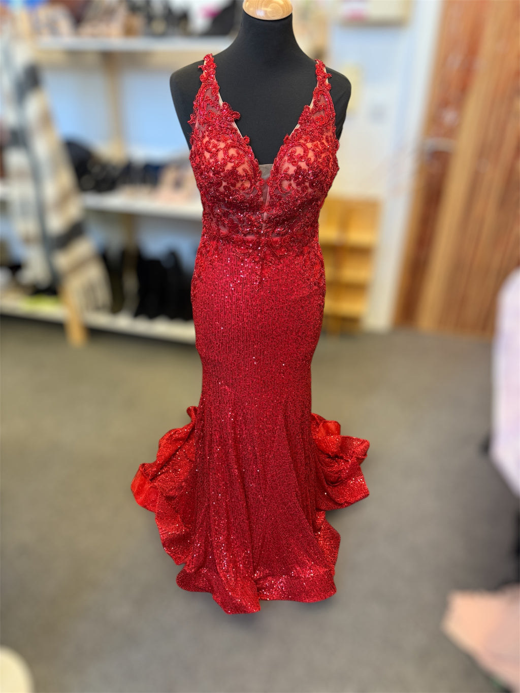 Red sequin low back sequin dress