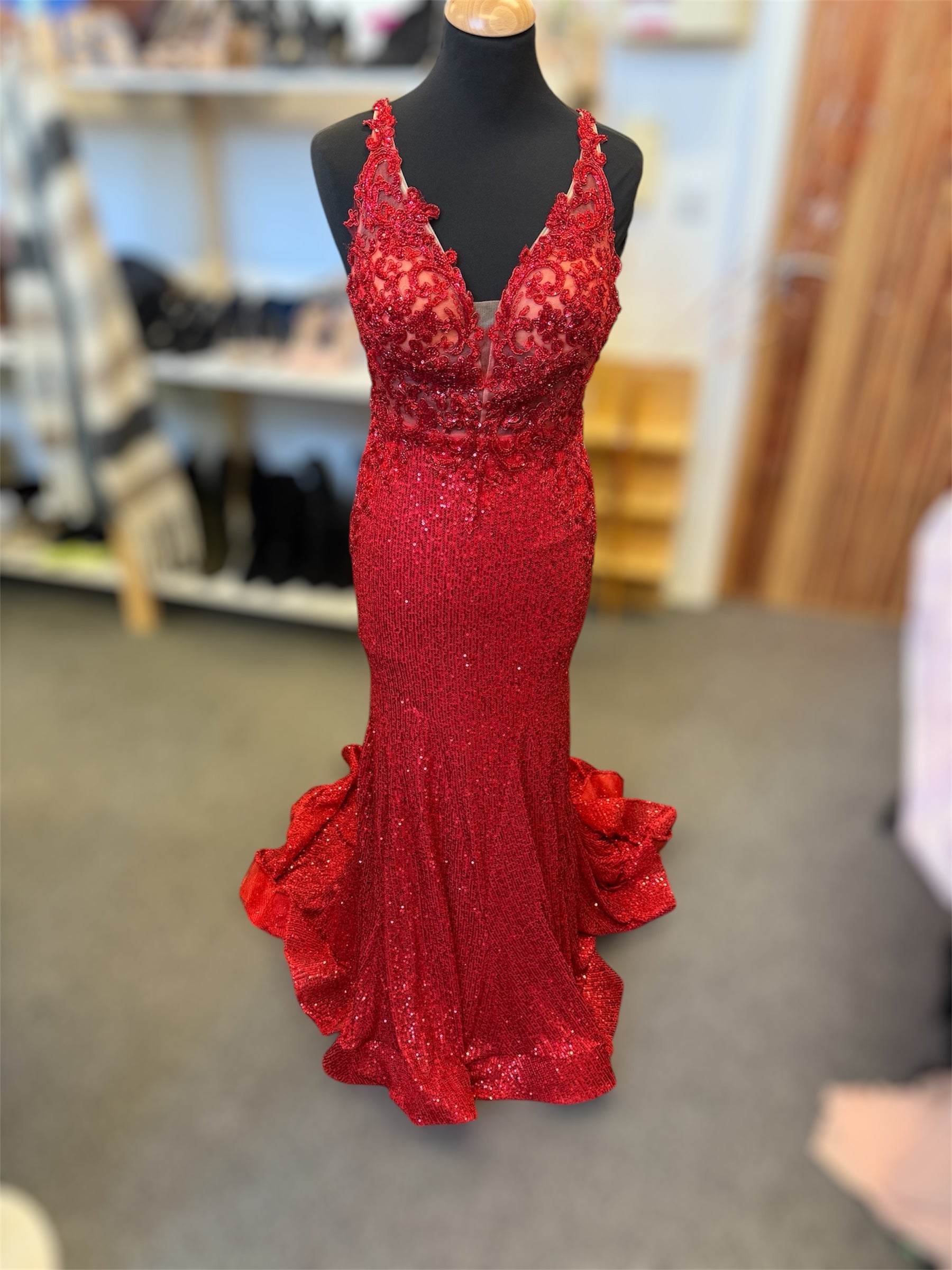 Red sequin low back sequin dress