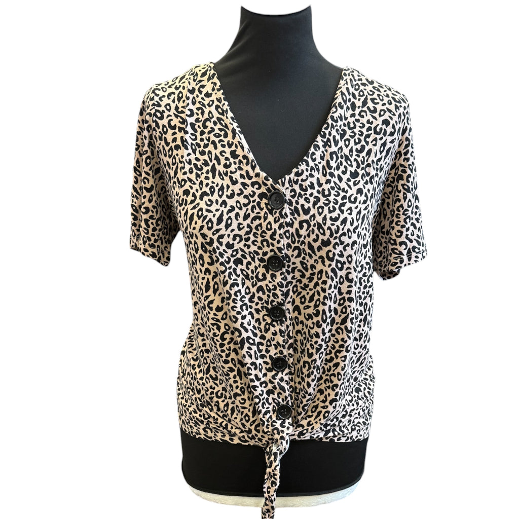 M&Co animal print tie bottom button top