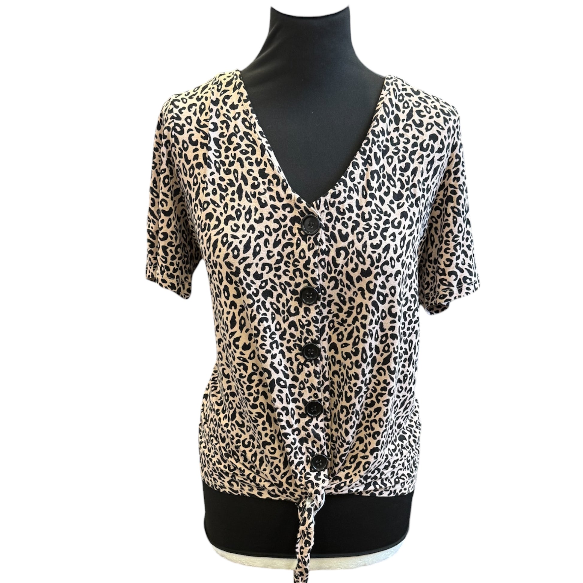 M&Co animal print tie bottom button top