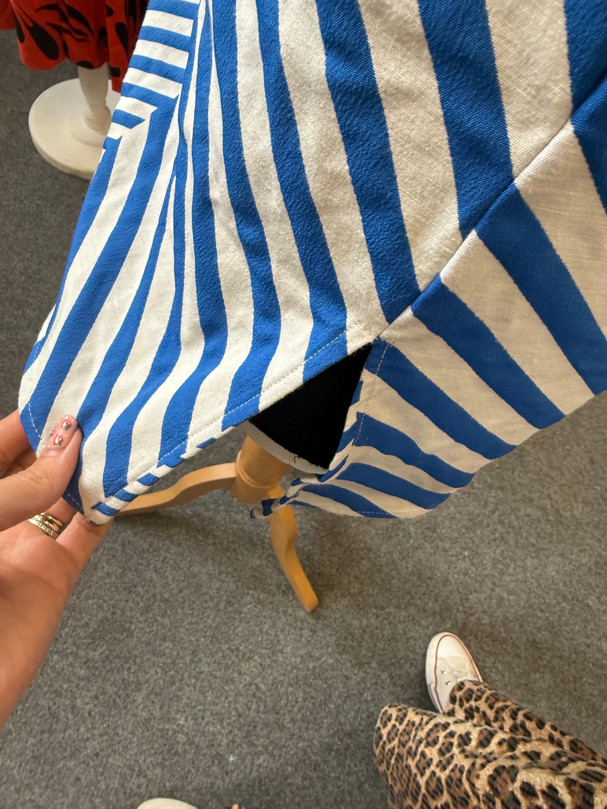 M&S blue and white stripe cross back strap linen top