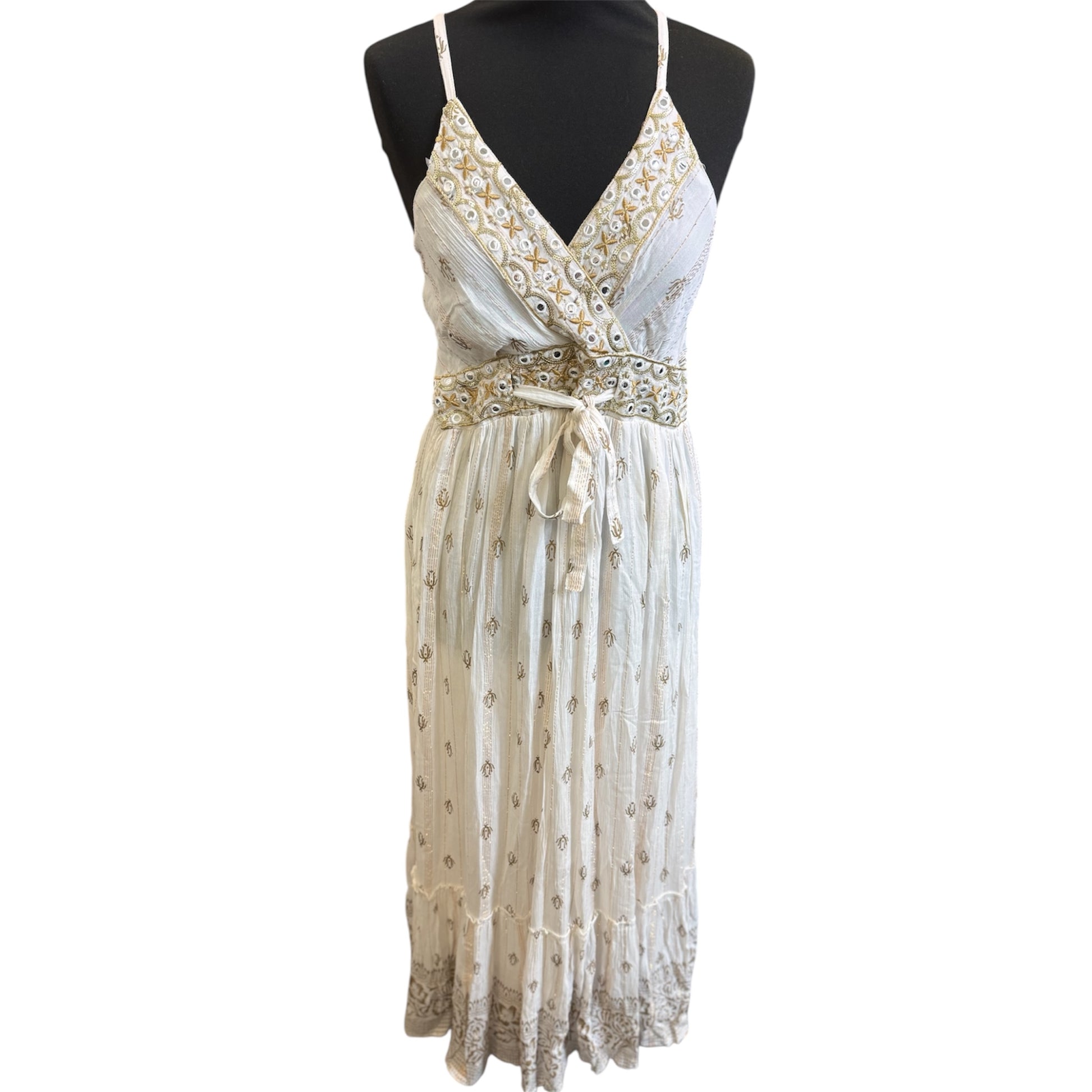 Embroidered mirror detail lined maxi dress