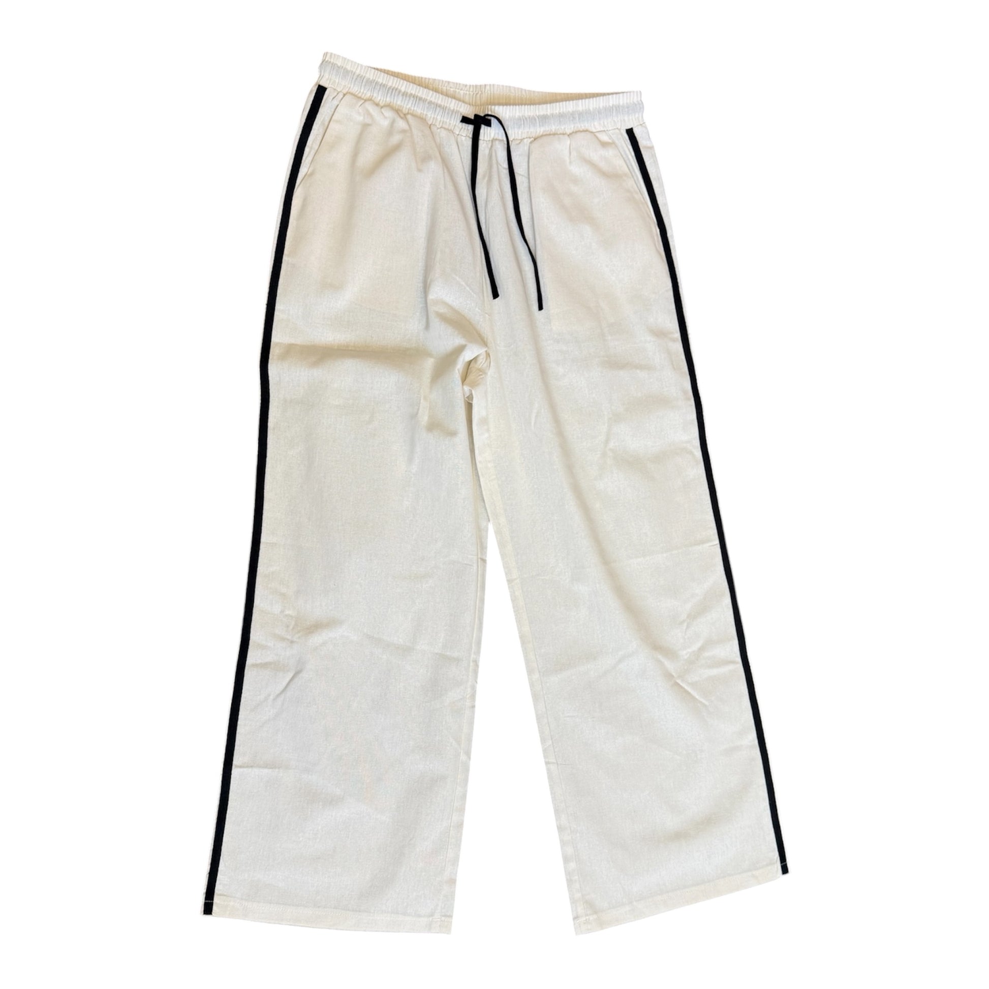 Cream wide leg black stripe detail trousers