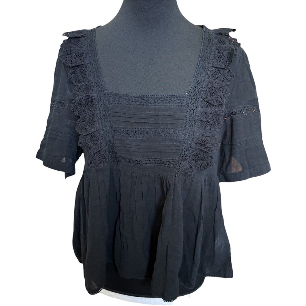 New Look black frill broderie anglaise detail blouse