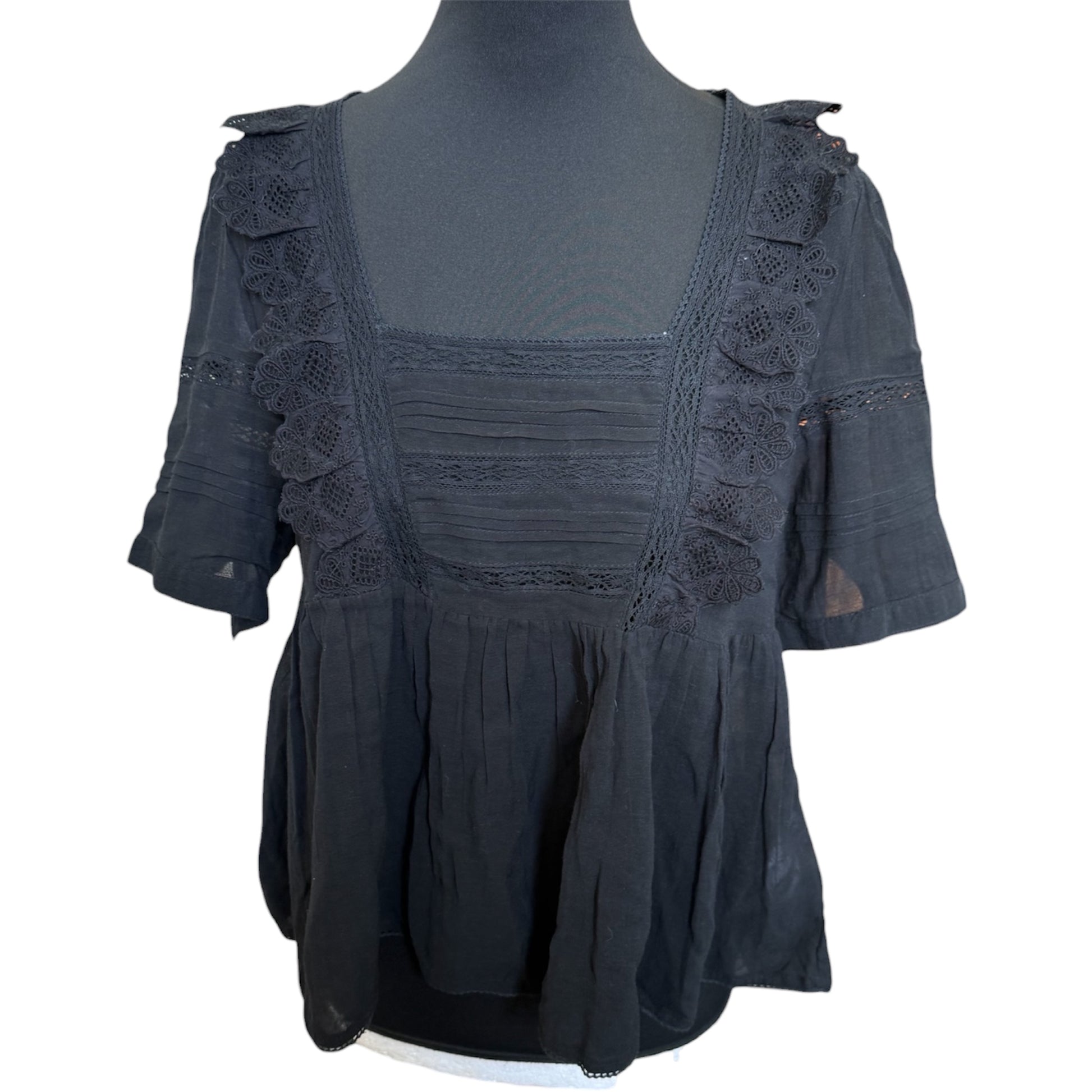 New Look black frill broderie anglaise detail blouse