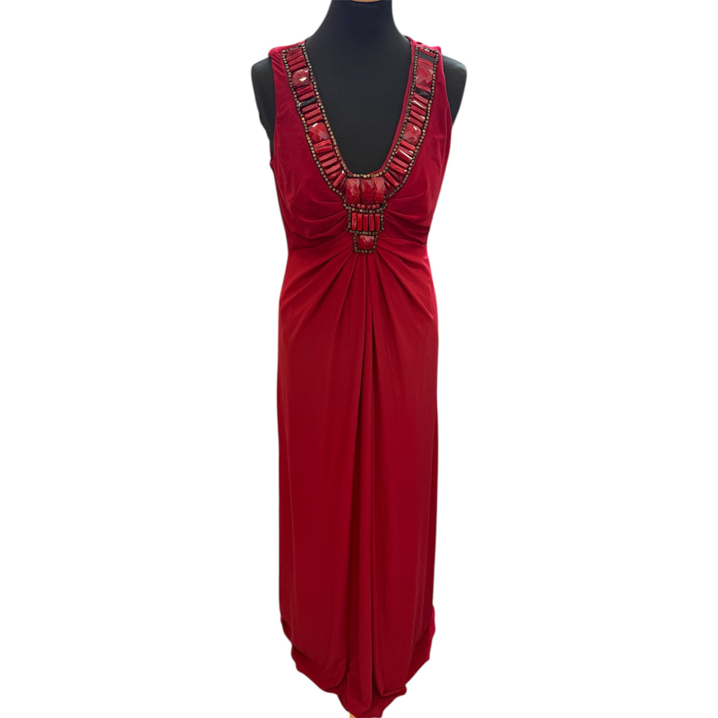 Phase Eight red bead detail full length dress