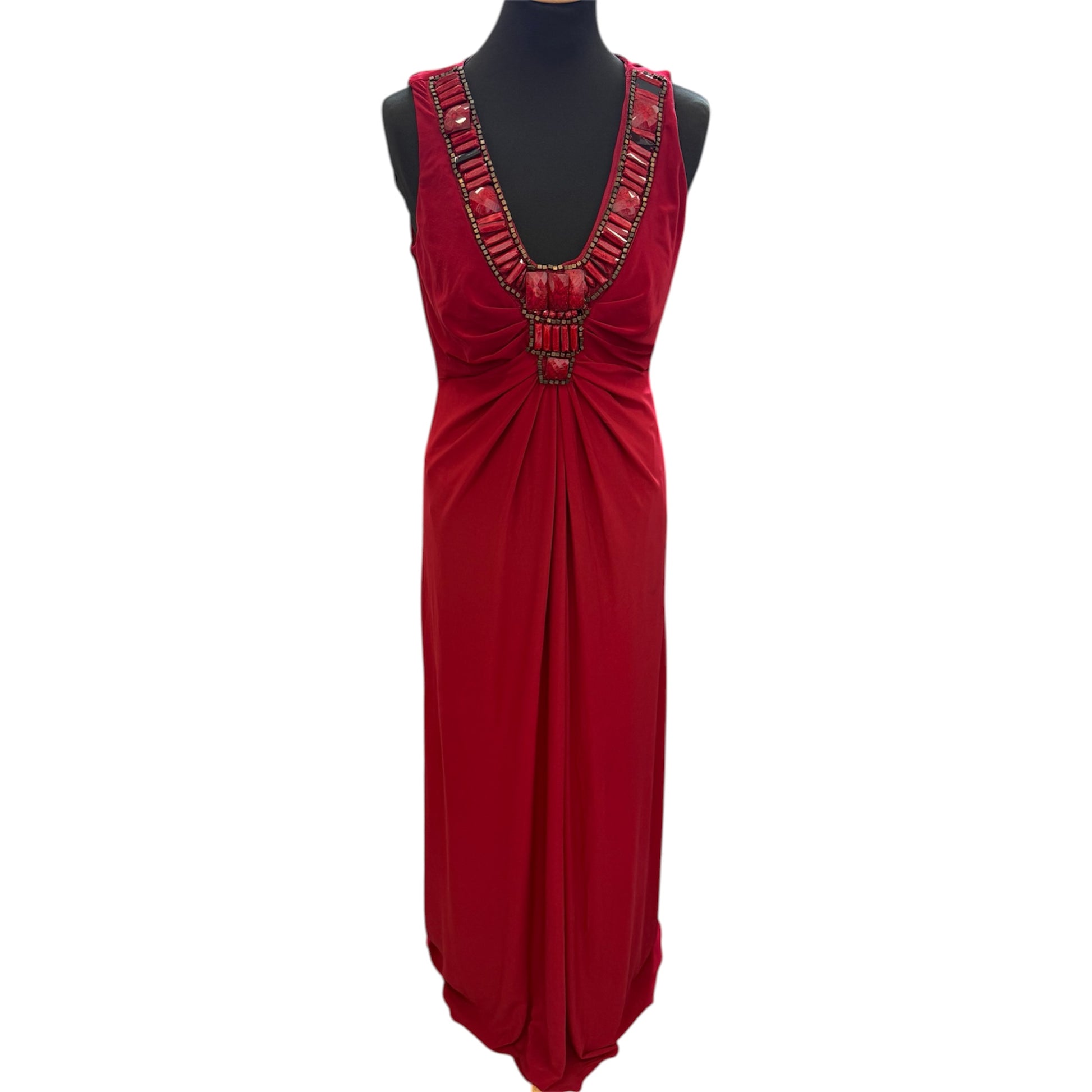 Phase Eight red bead detail full length dress
