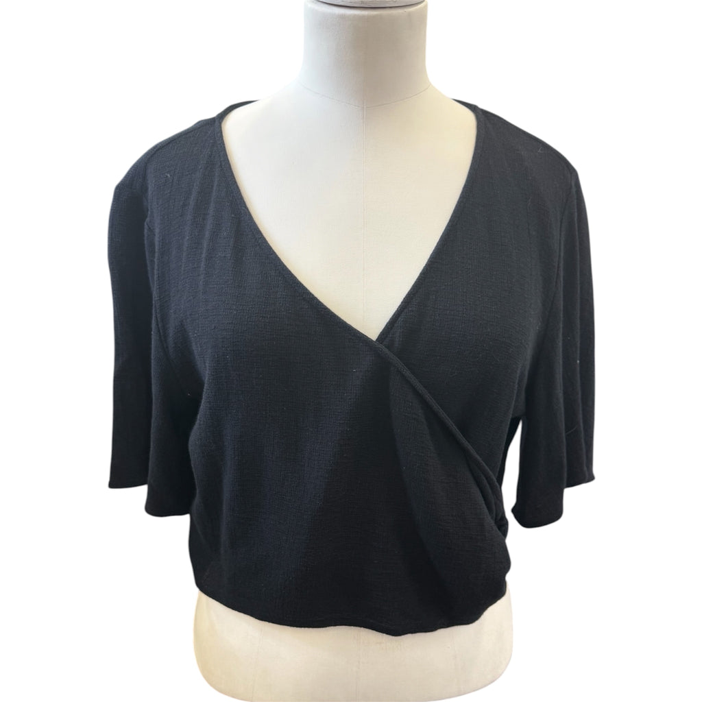 Zara crop short sleeved button cross over top