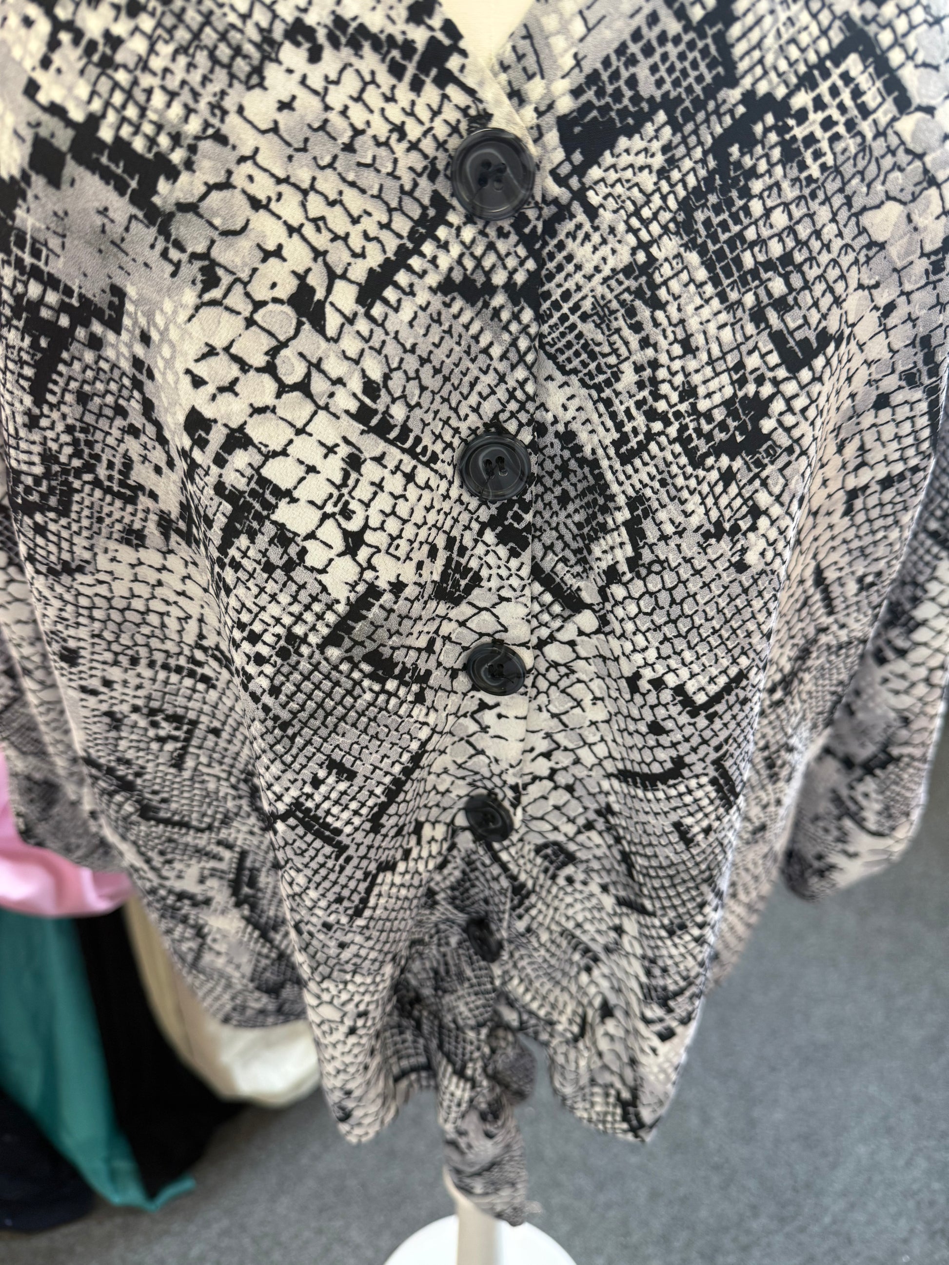 George snakeskin button tie bottom blouse