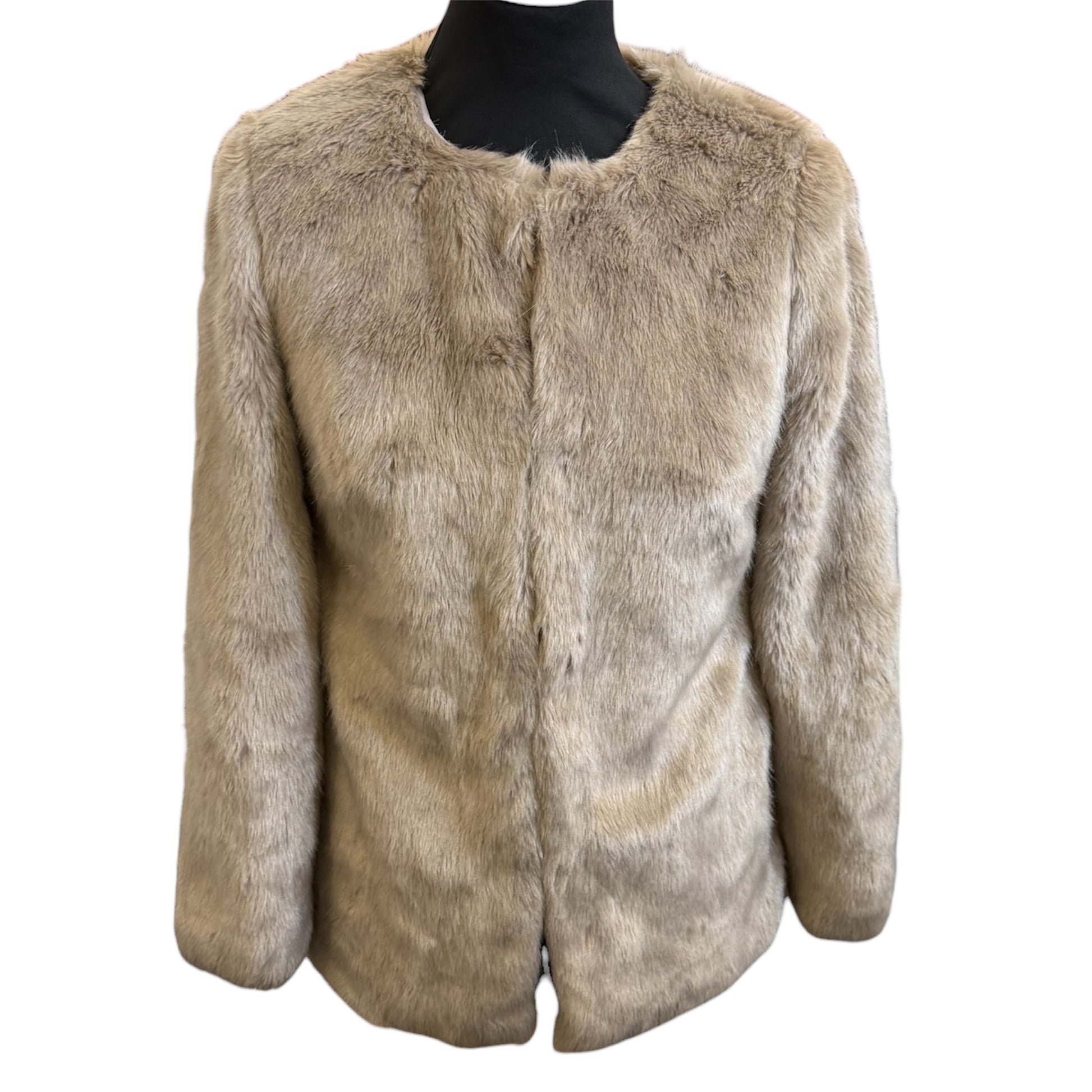 Papaya beige faux fur collarless jacket