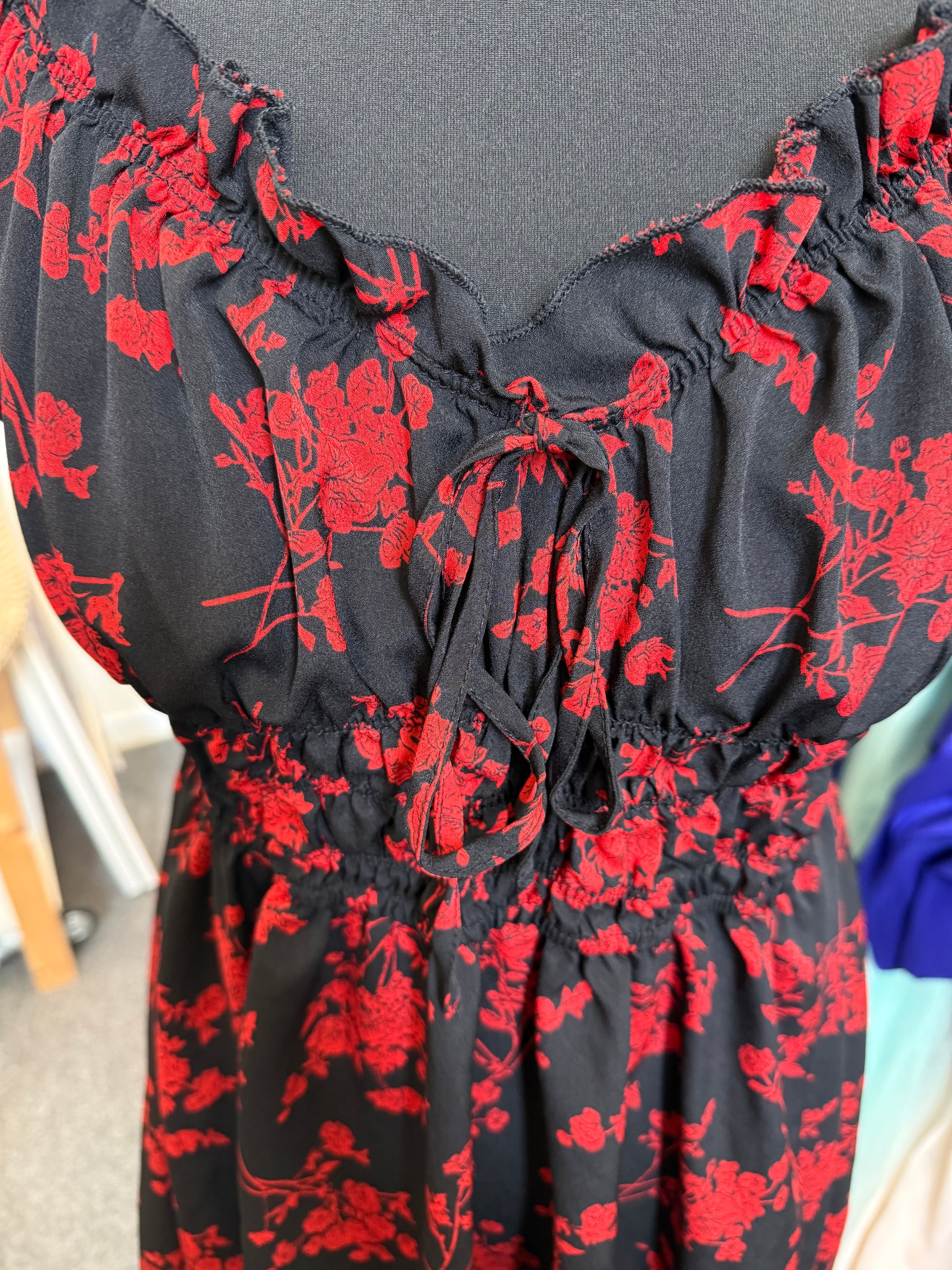 Black and red floral mini dress